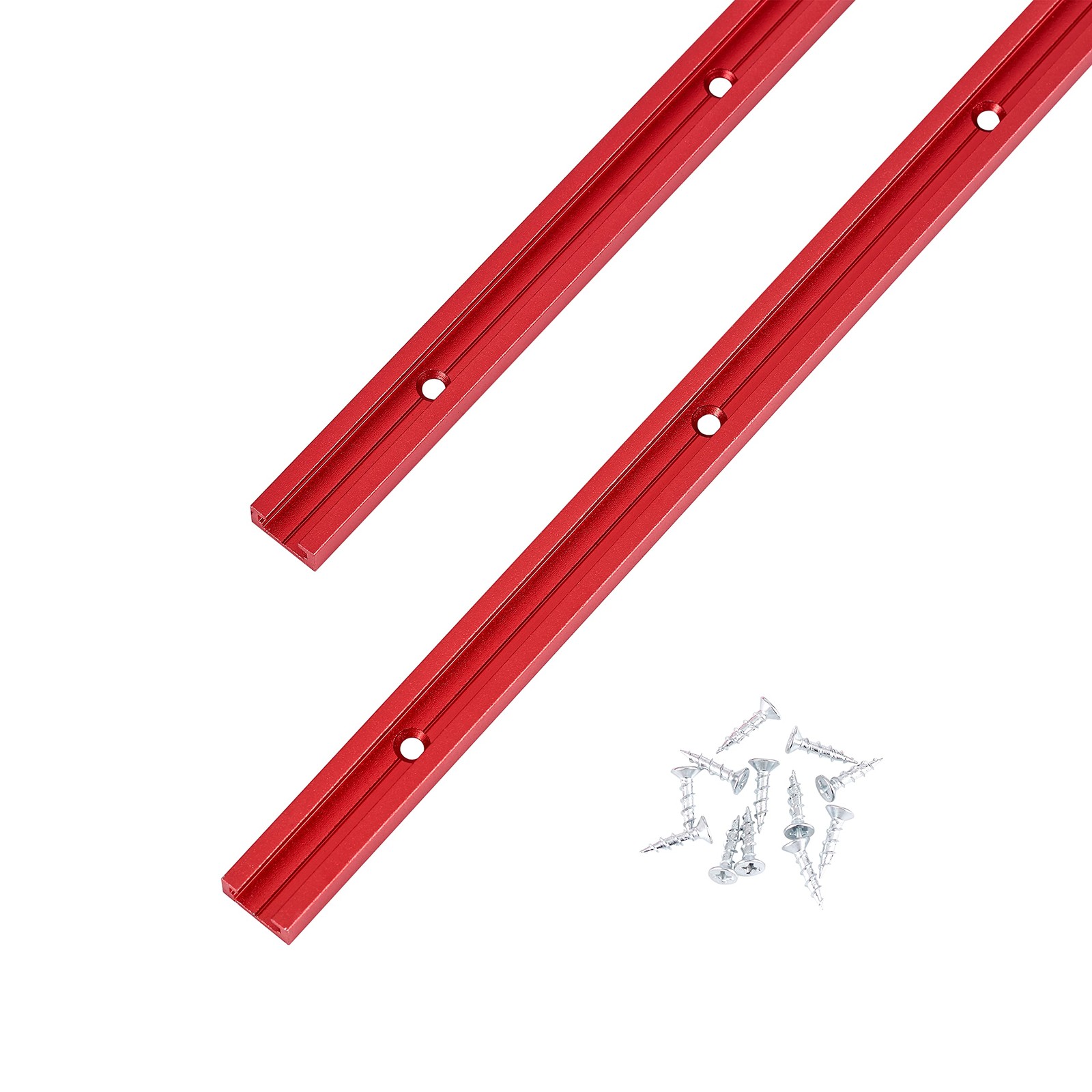 2 Pack 24 Inch Red Aluminum TTrack DoubleCut Universal Mounting Holes