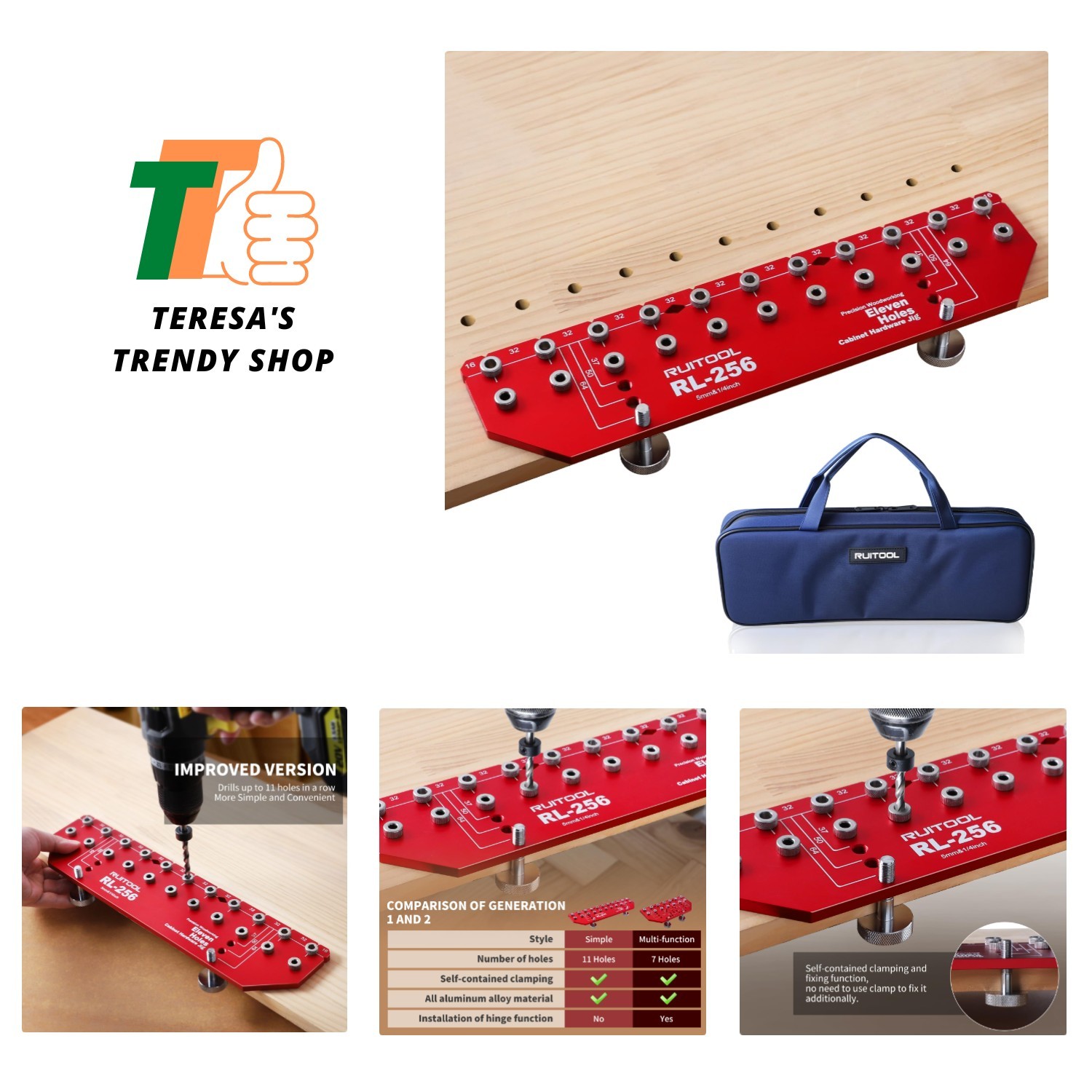 Professional Shelf Pin Drilling Jig with 11-Hole Capacity & Precision Alignment