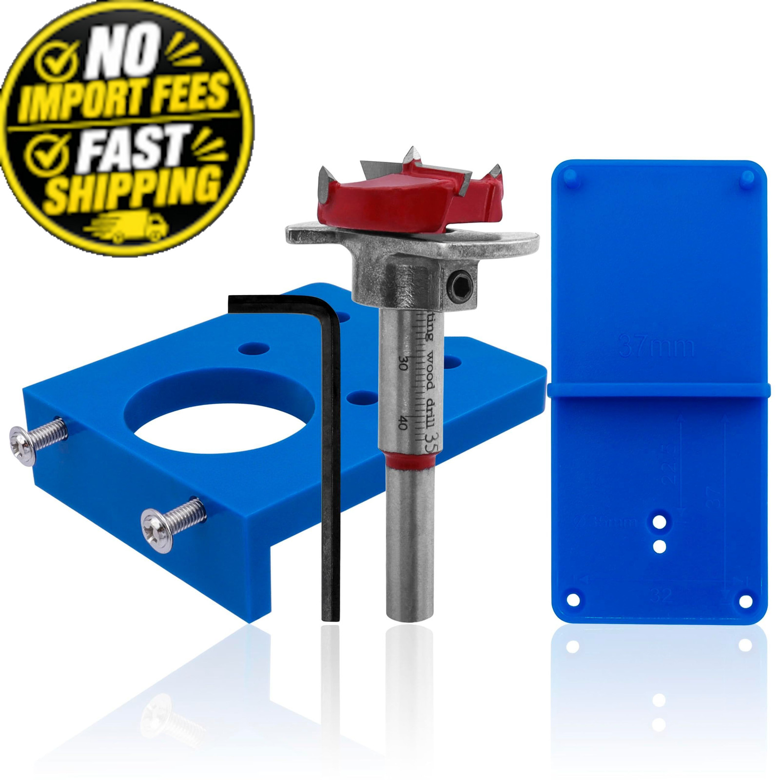 Yakamoz 35mm Concealed Hinge Jig Kit, 8mm 35 millimeters, Blue,Red,Sliver