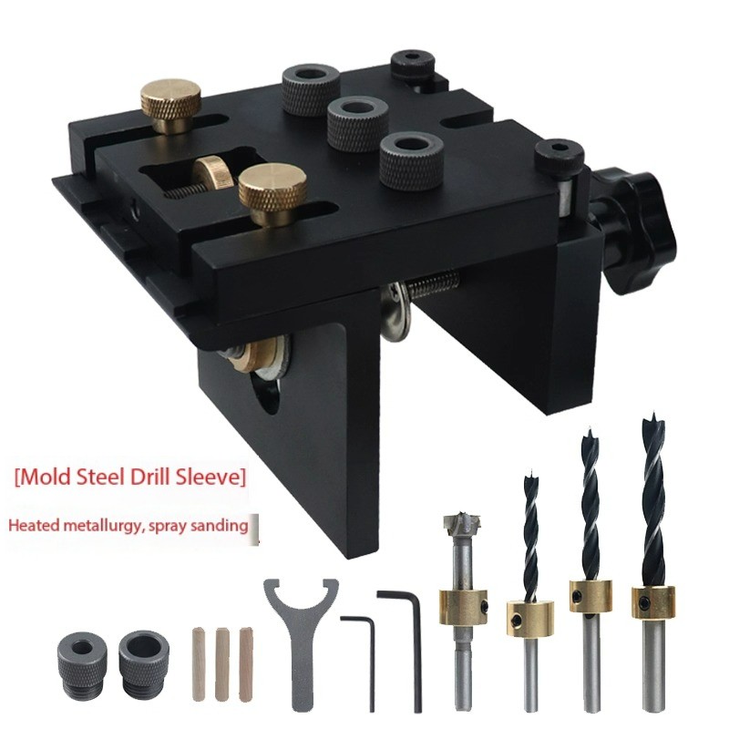 Woodworking three-in-one hole puncher and positioner for panel furniture