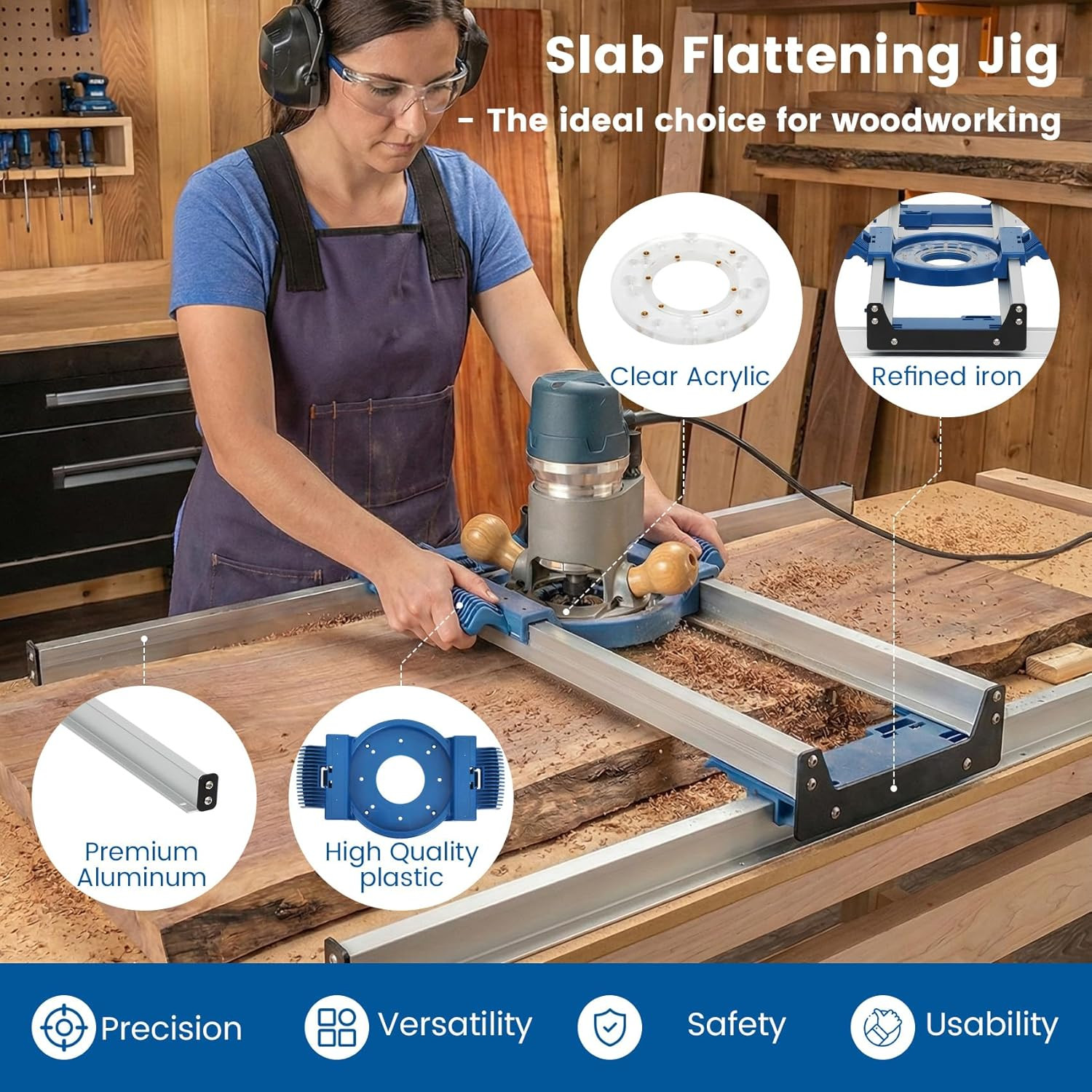 Slab Flattening Router Sled Jig Fits Most Routers for Wood & Resin Projects