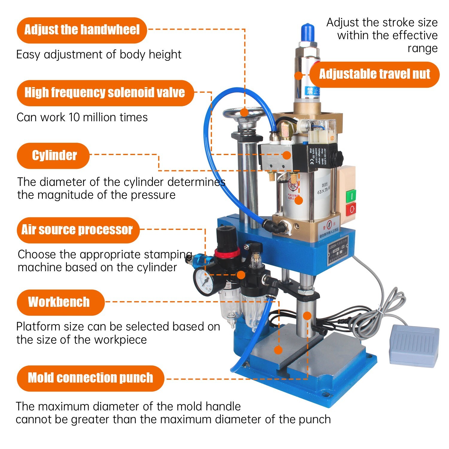 Pneumatic Punch Press MachineDesktop Punching Press Hand Machin 110V 0.5-0.8Mpa