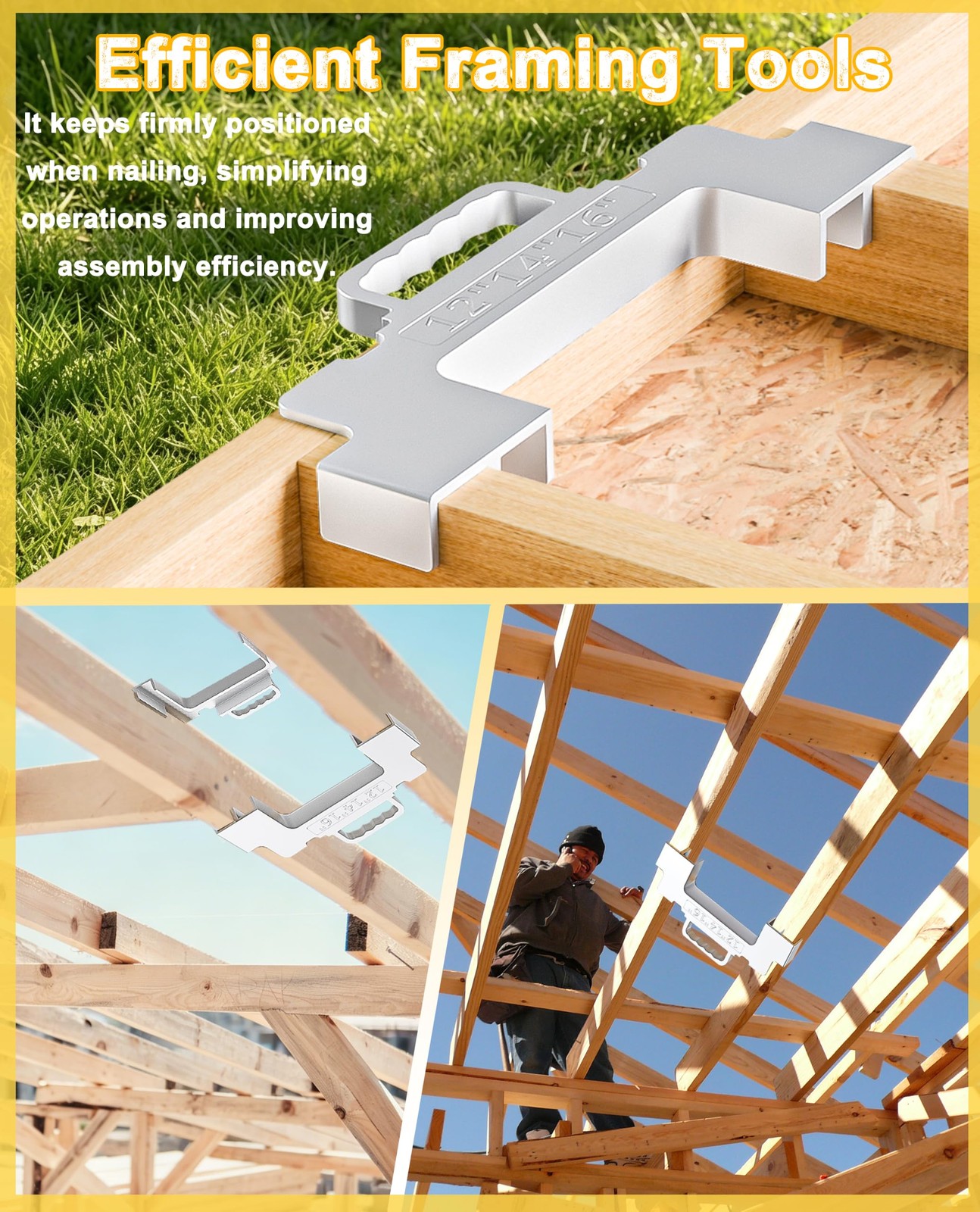 3 in 1 Framing Tools, 12″, 14″, 16″ OnCenter Layout Framing Spacing Tool.