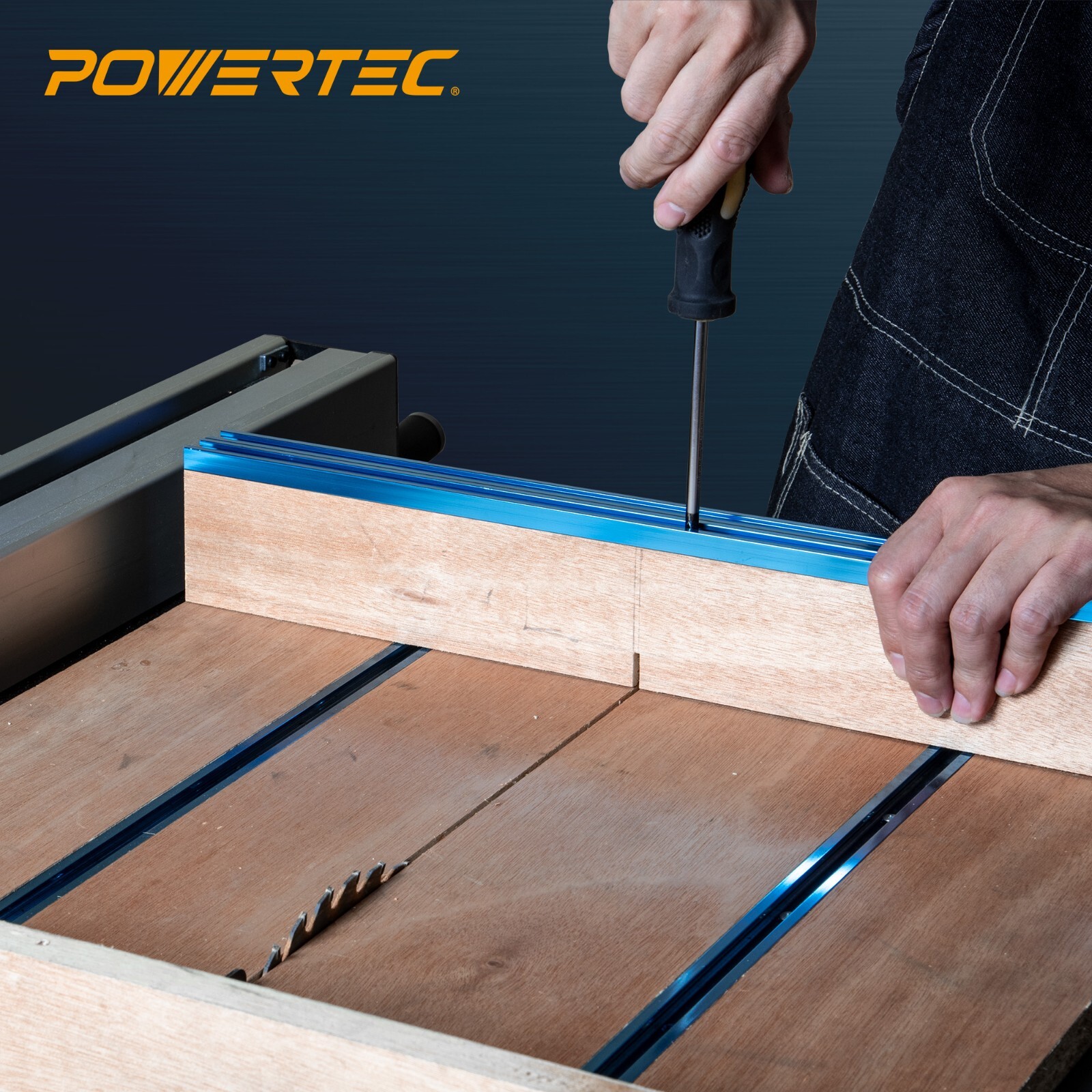 POWERTEC 71667 36″ Double-Cut Profile Universal T-track, Predrilled with Scale