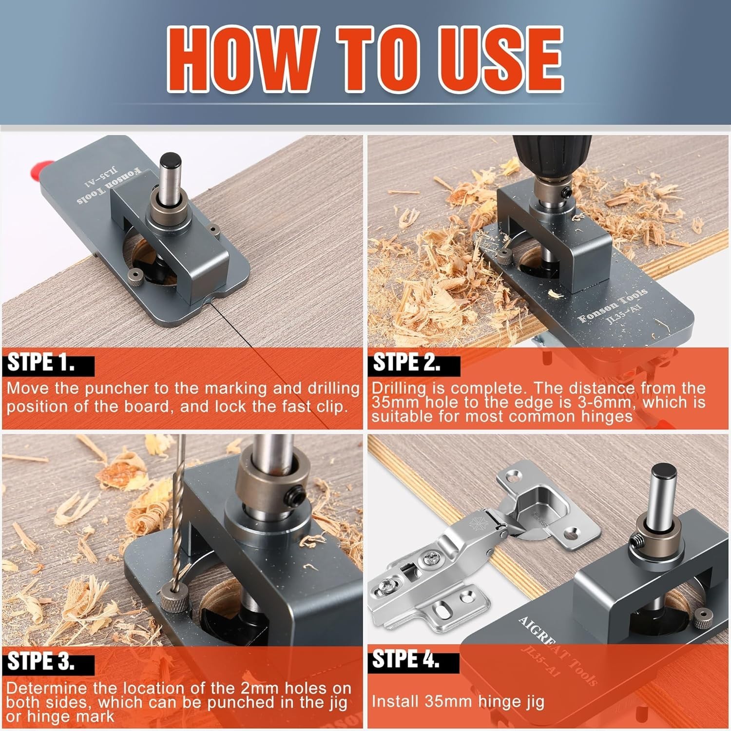 Metal Concealed Hinge Jig, 35MM Cabinet Hinge Jig Drilling Hole Puncher with …