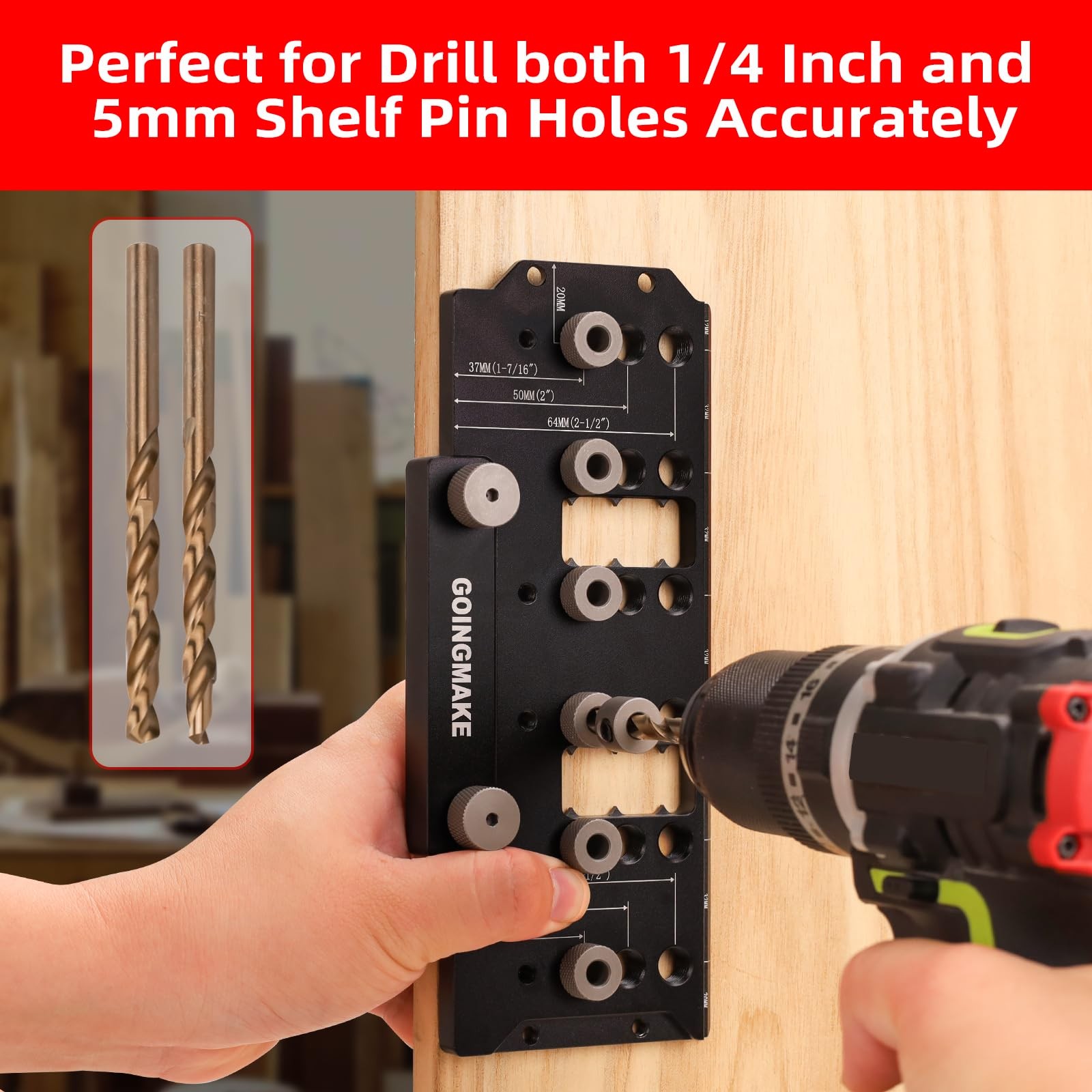 Shelf Pin Jig 1/4″ and 5mm, Spliceable All Metal Cabinet Hardware Shelf Pin D…