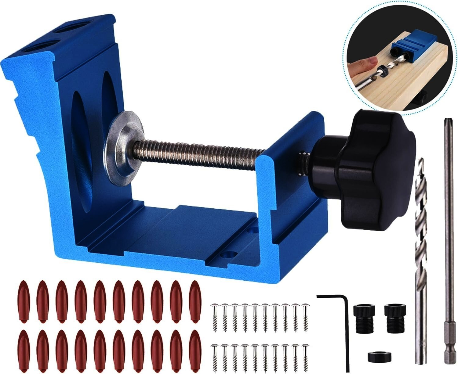 Pocket Hole Jig Kit Woodworking Drill Dowel Joinery Screw Tool Carpentry-47Pcs