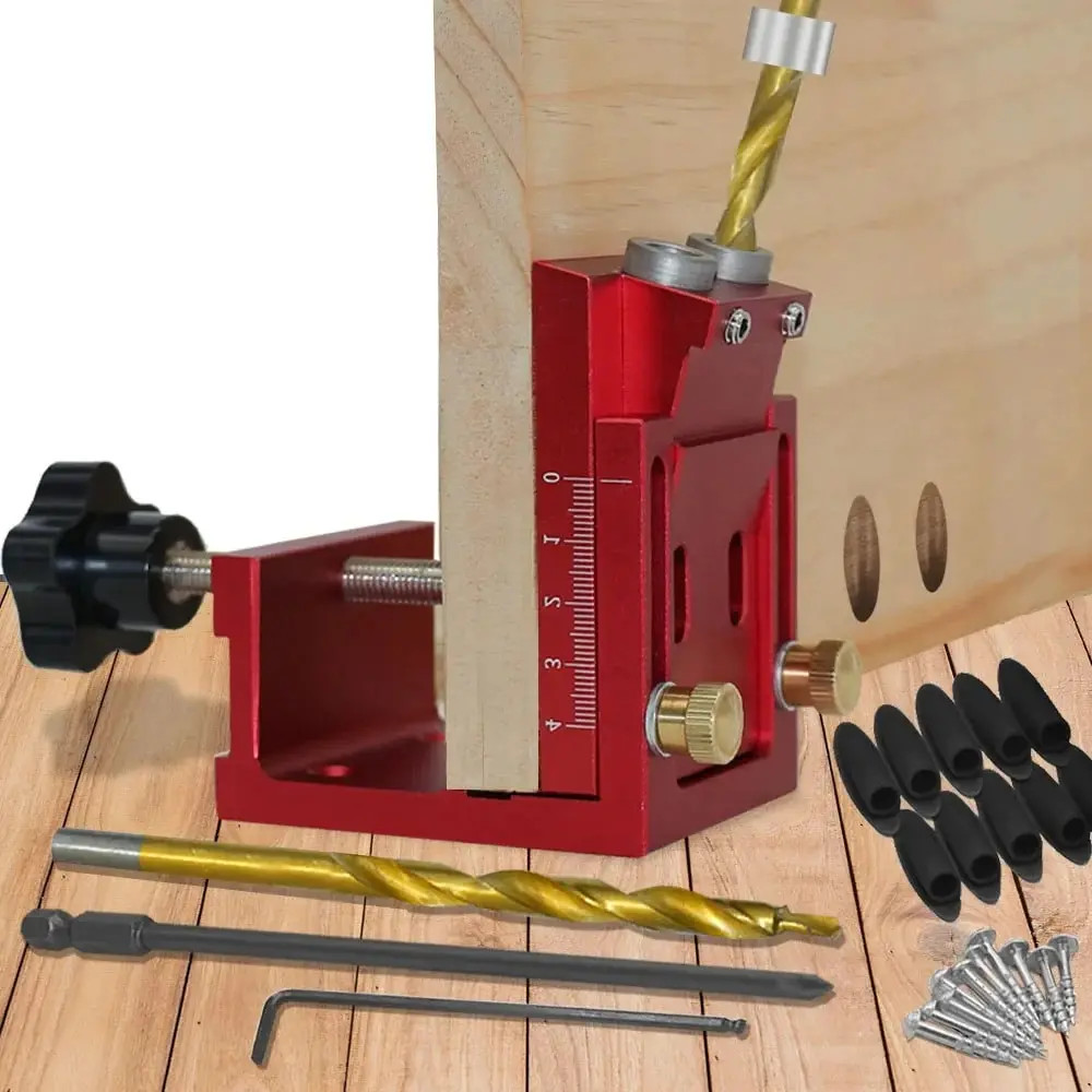 Adjustable Pocket Hole Jig Kit 9Mm Angle Drill Guide Woodworking Tool Hole Punch