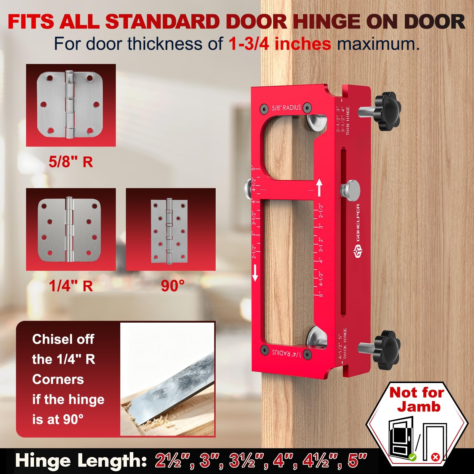 Door Hinge Jig, Aluminum Alloy Template Kit for Router, Red