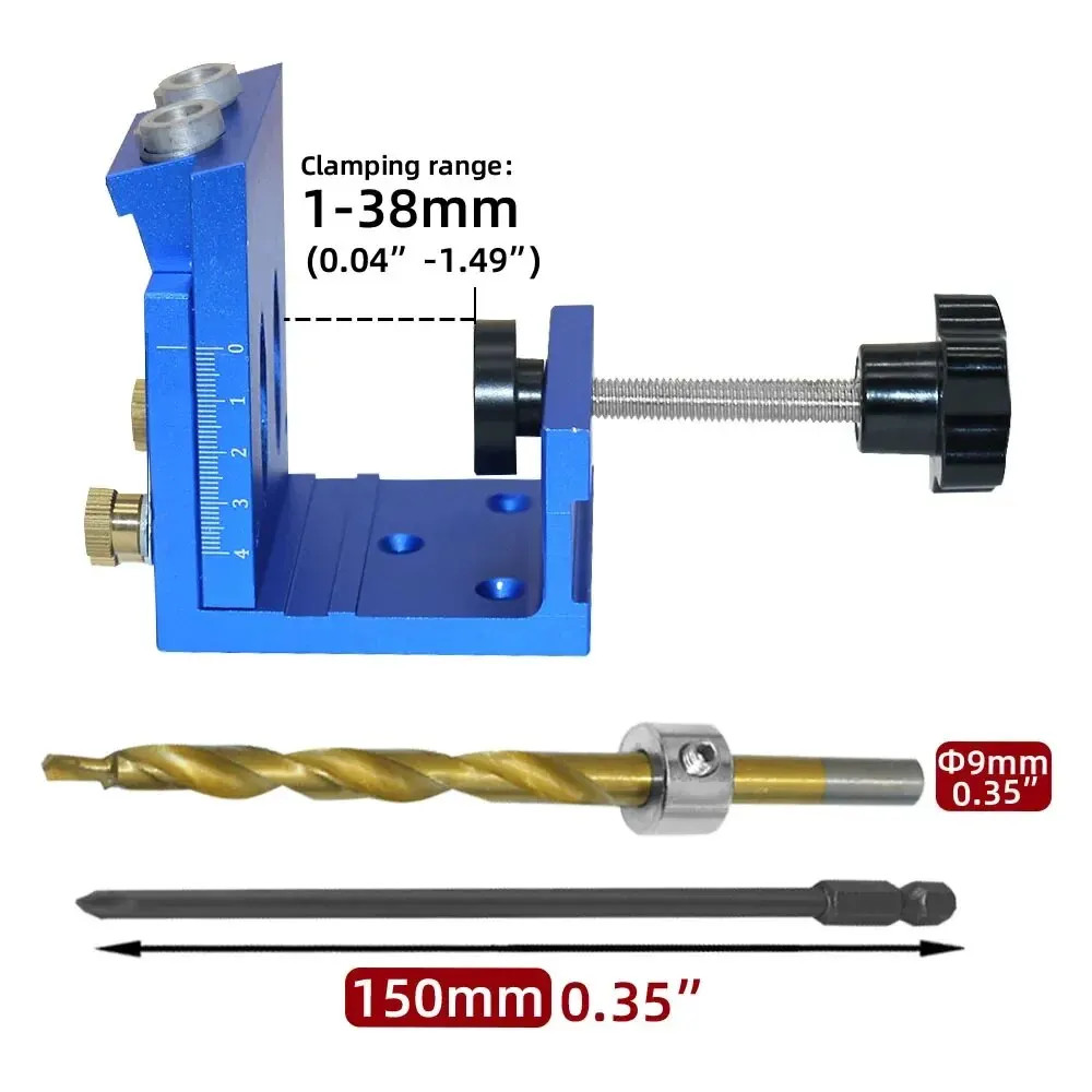 Adjustable Pocket Hole Jig Kit 9Mm Angle Drill Guide Woodworking Tool Hole Punch