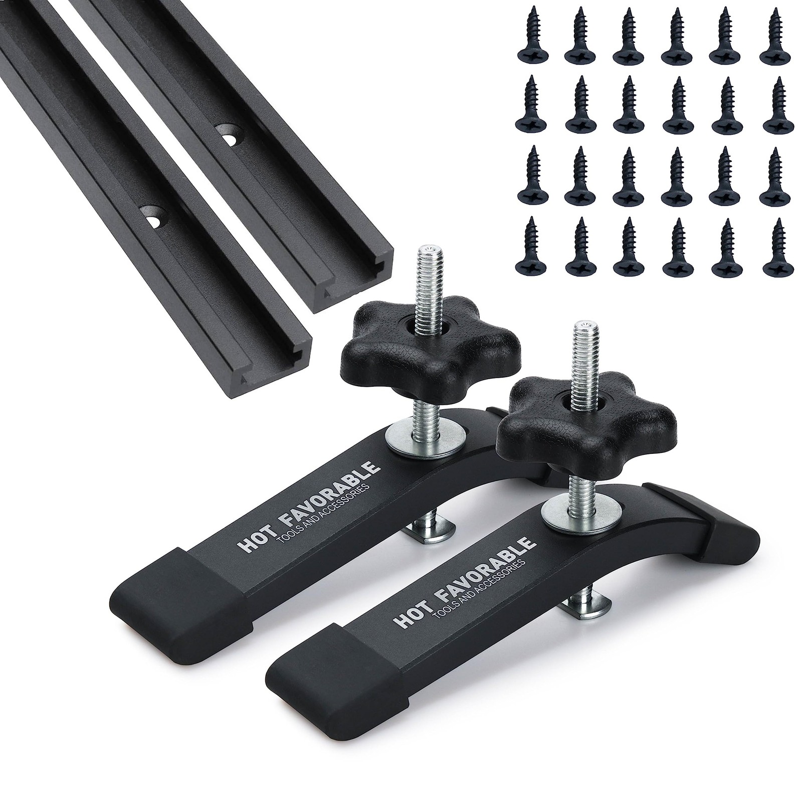2 PCS 48 Inch Aluminum TTrack Woodworking With 2 PCS Hold Down Clamps Black