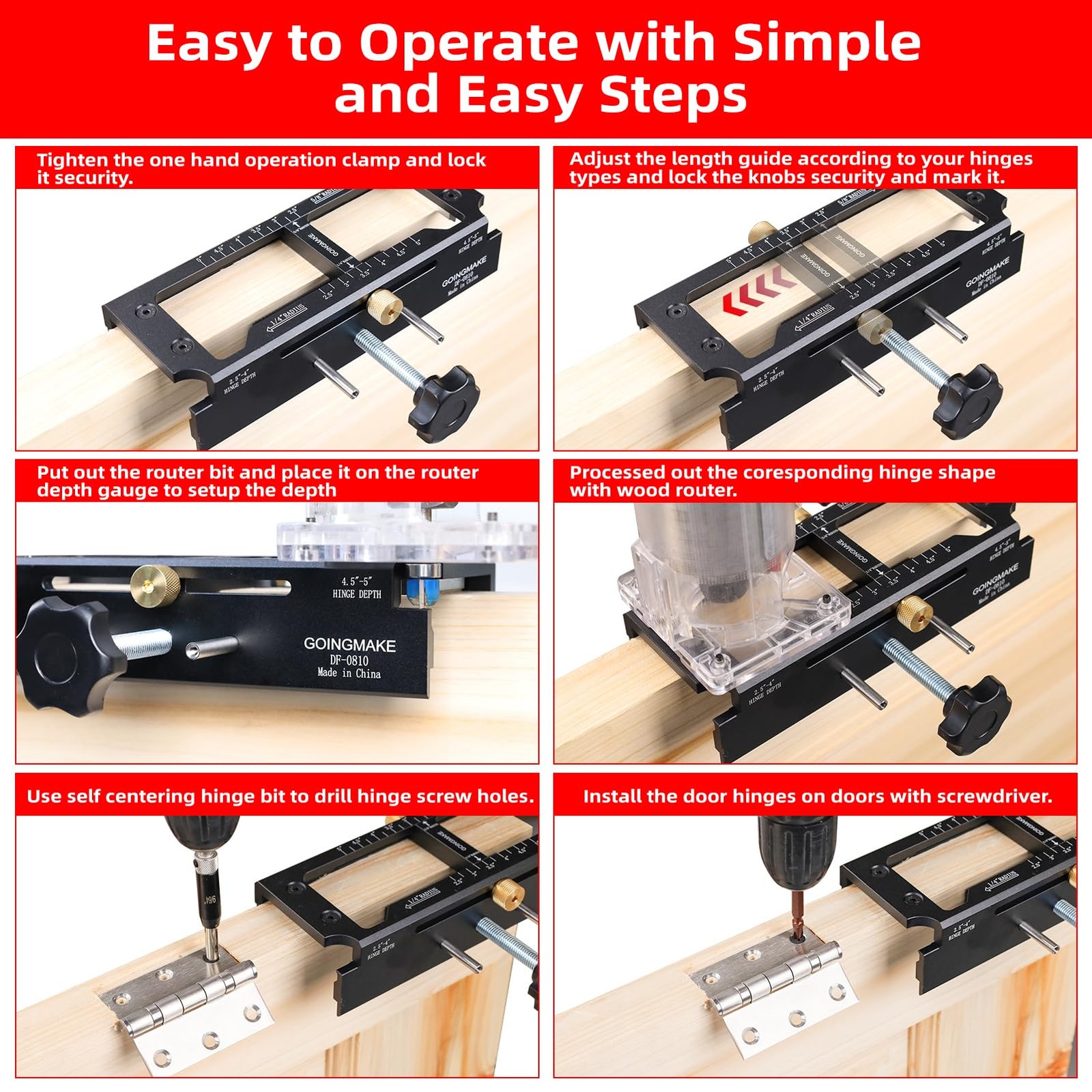 Door Hinge Jig, Aluminum Alloy Door Hinge Template Kit for Wood Router, Adjus…