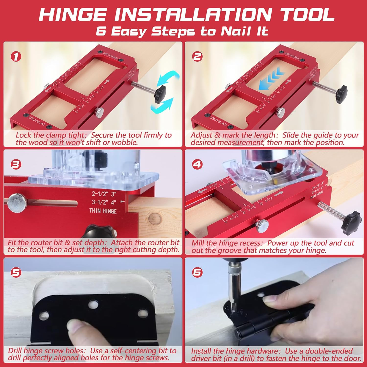 Door Hinge Jig, Adjustable Mortising Template for Carpenters | Aluminum Alloy fo