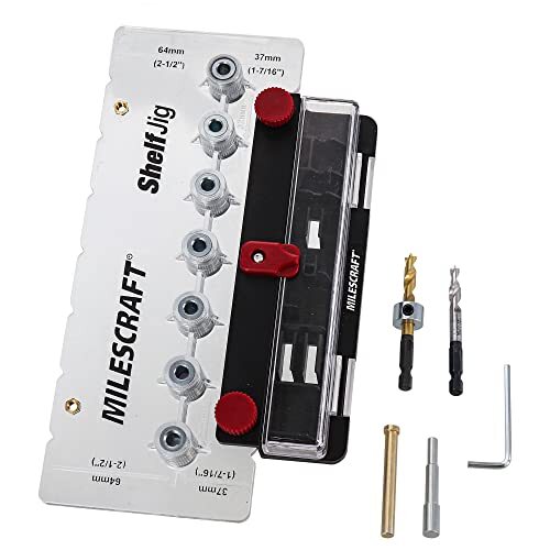 Milescraft 1343 Shelf Jig – Create ¼ in. and 5mm Shelf Pin Holes for Cabinets…
