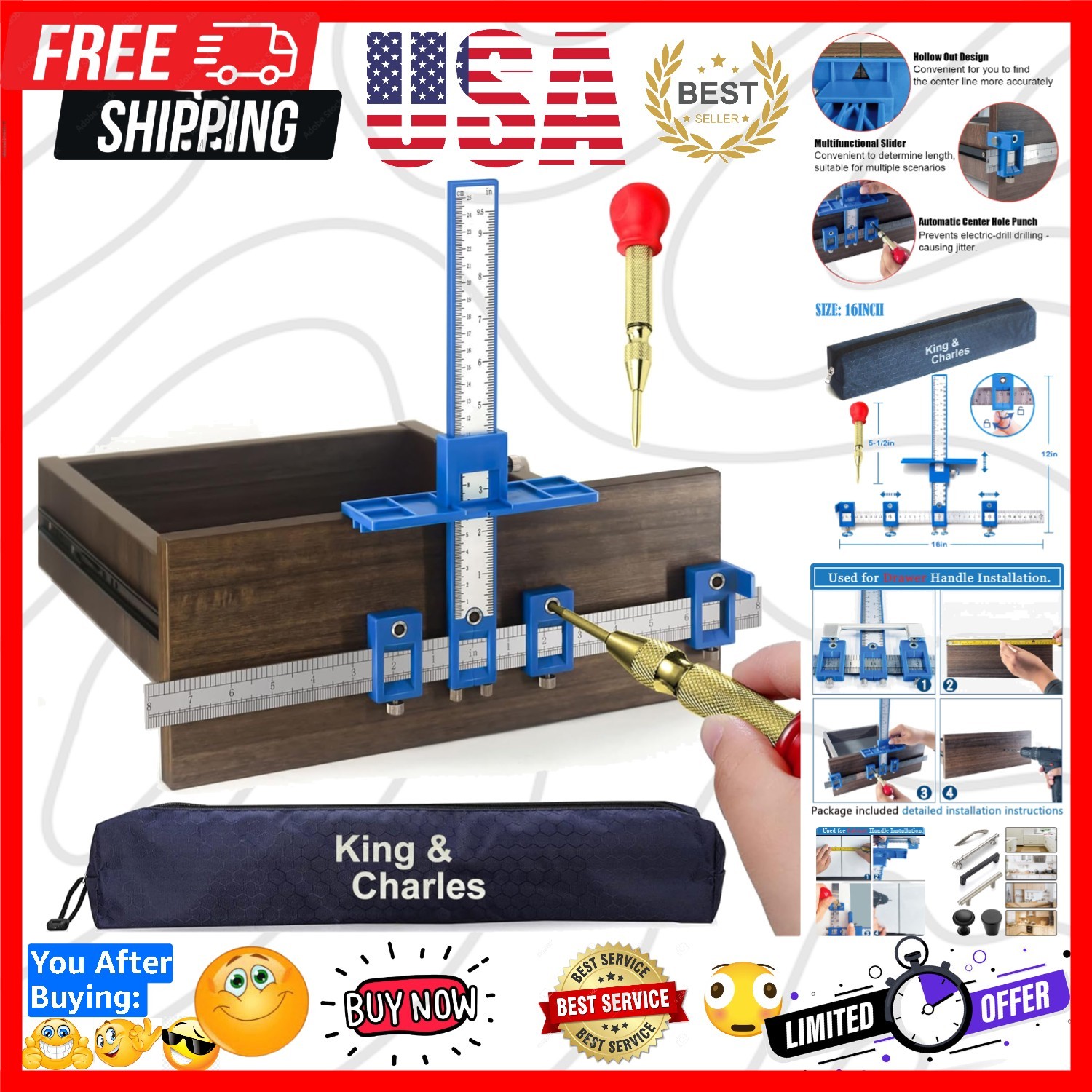 Cabinet Hardware Jig, Cabinet Handle Jig with Automatic Center Punch, Avoid J…