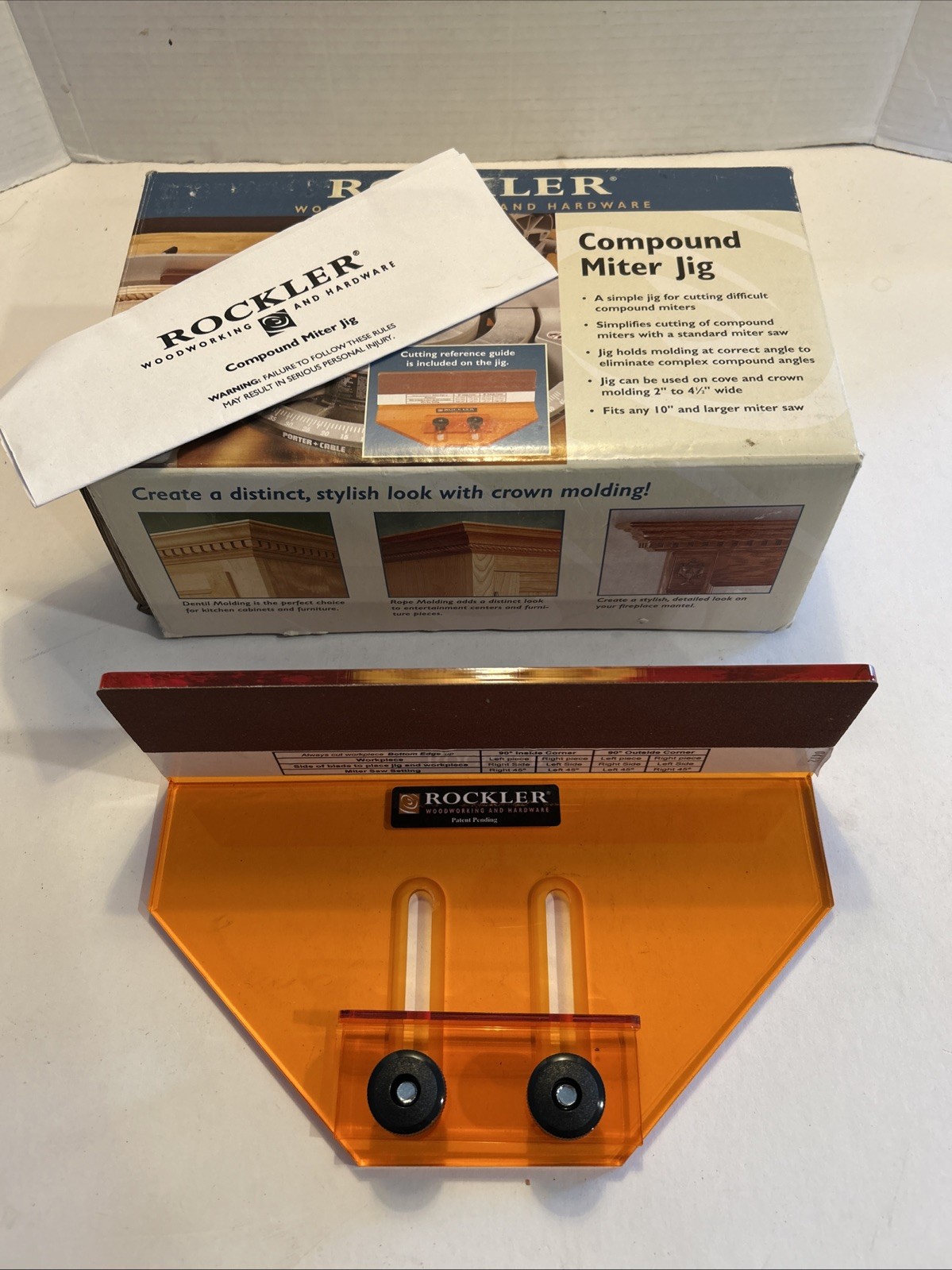 Rockler Compound Miter Jig New Woodworking Fits 10″ Or Larger Miter Saw