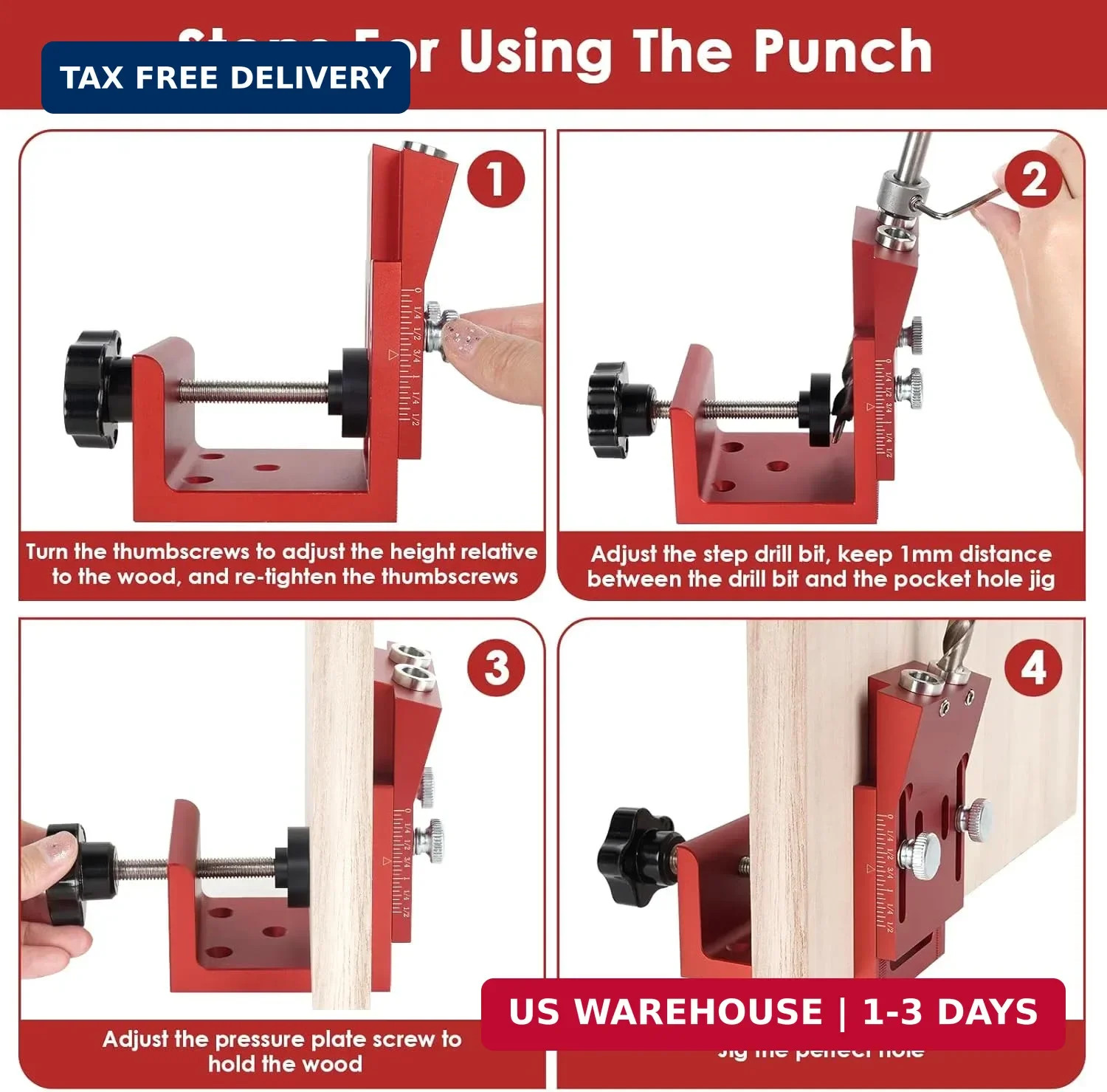 Pocket Hole Jig Kit, Adjustable Aluminum Pocket Hole System, Portable Screw Jig