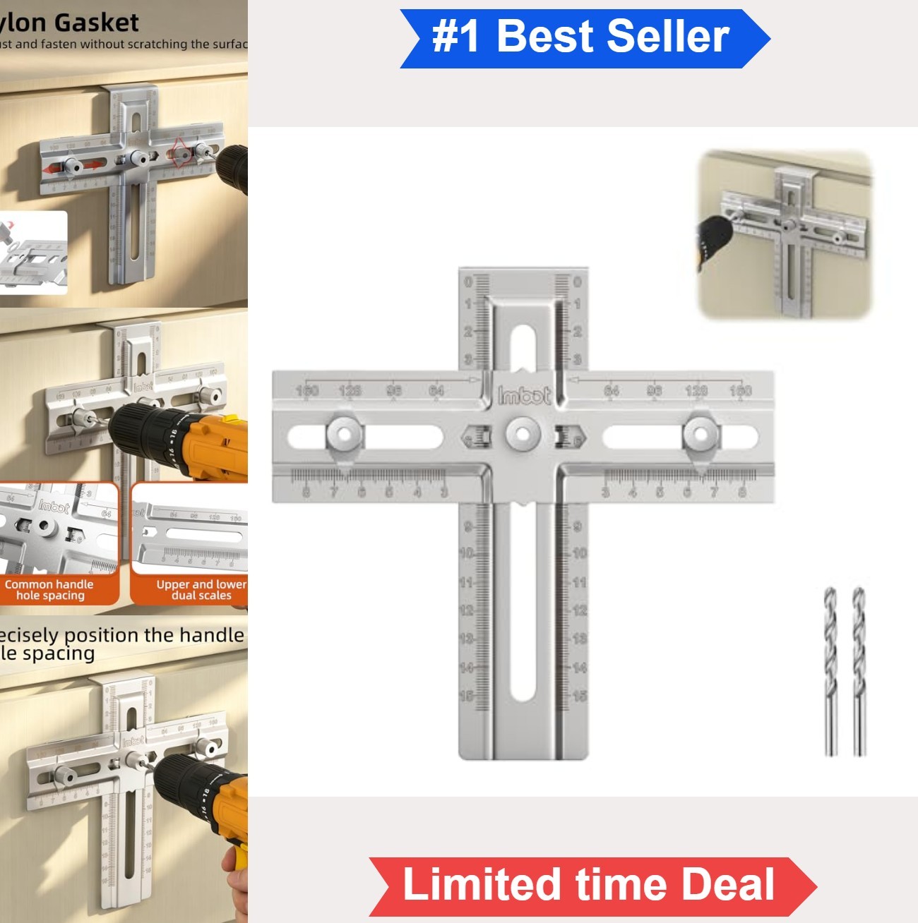 Cabinet Handle Jig Stainless Steel Adjustable Template 2.5 to 6.3 Inch Drill