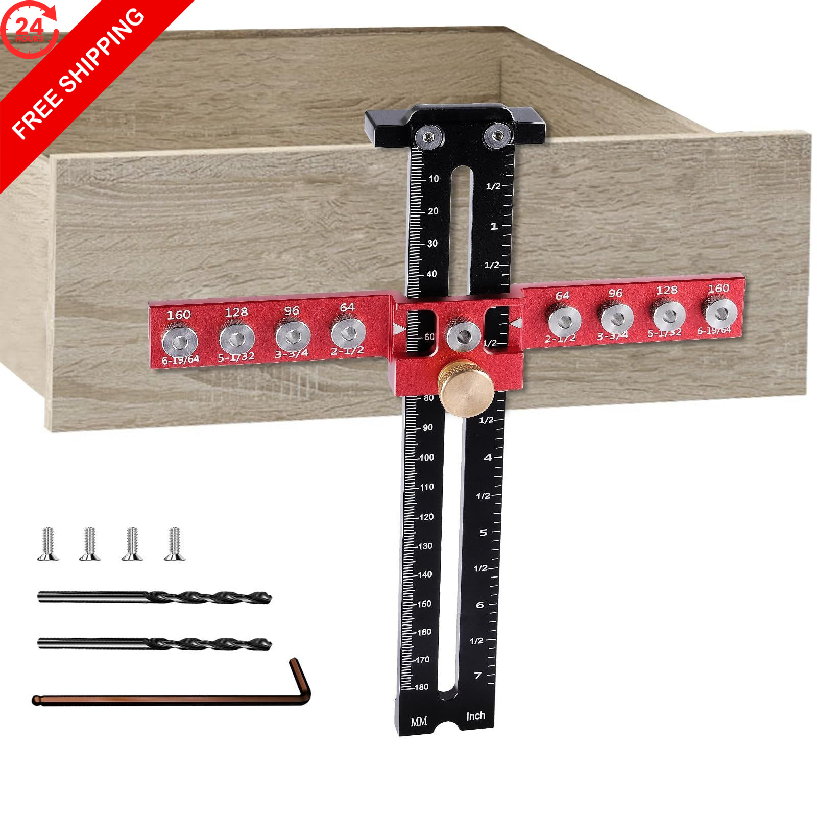 SLIIMU Cabinet Hardware Jig Adjustable Handle Template Tool Red，Black