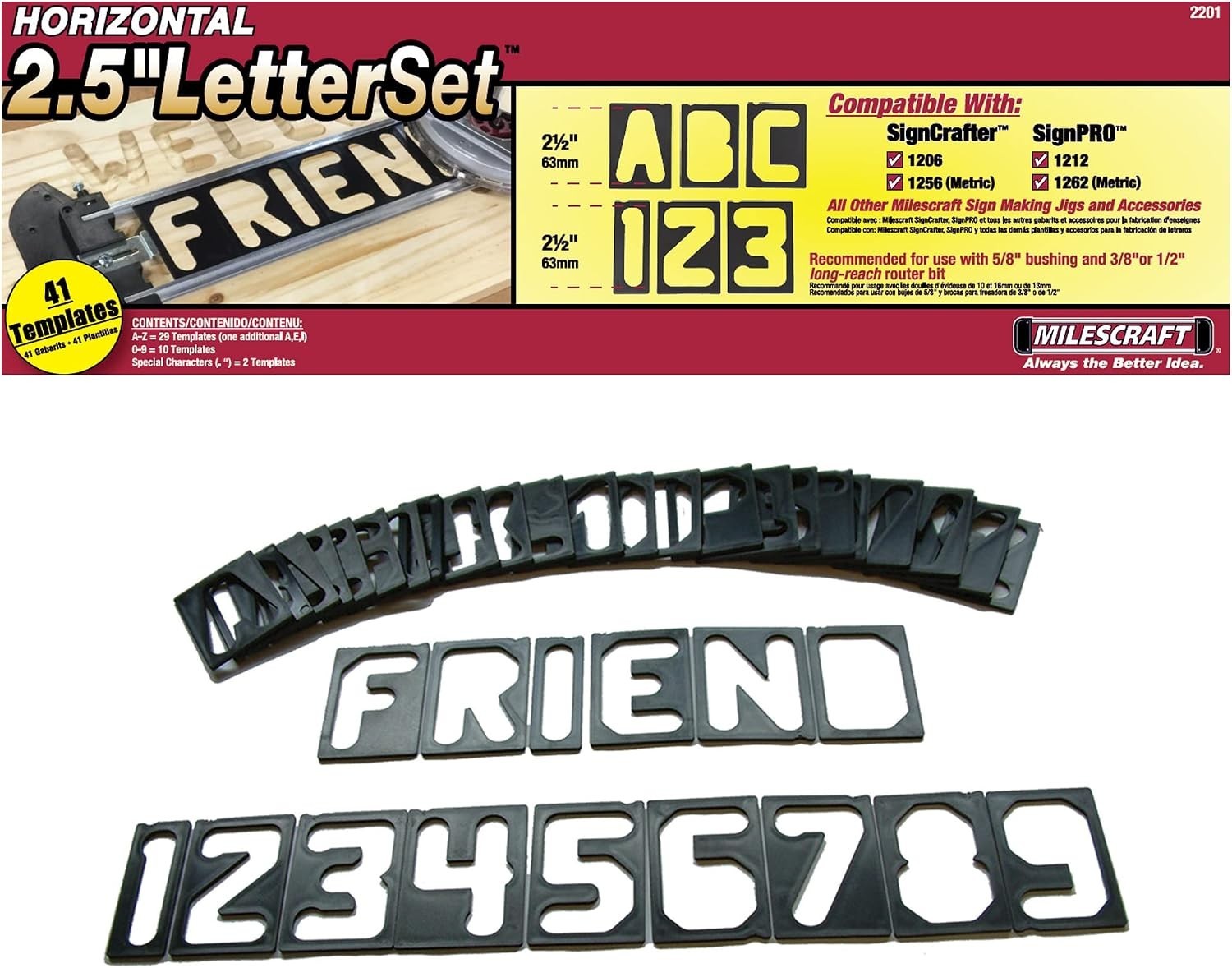 2201 Horizontal Character Template Set 2.5in 41 piece Router Template set for…