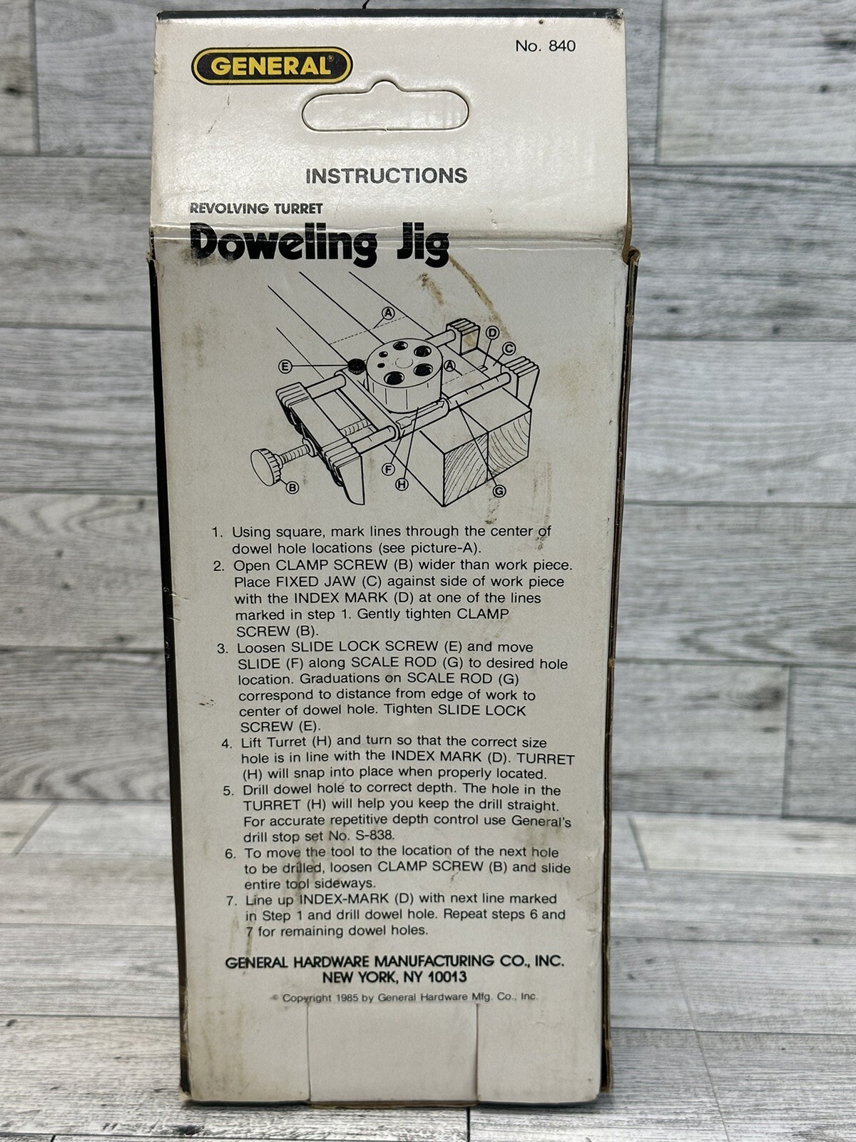 VTG Doweling Jig No. 840 Revolving Turret General Original Box Made In USA 1985