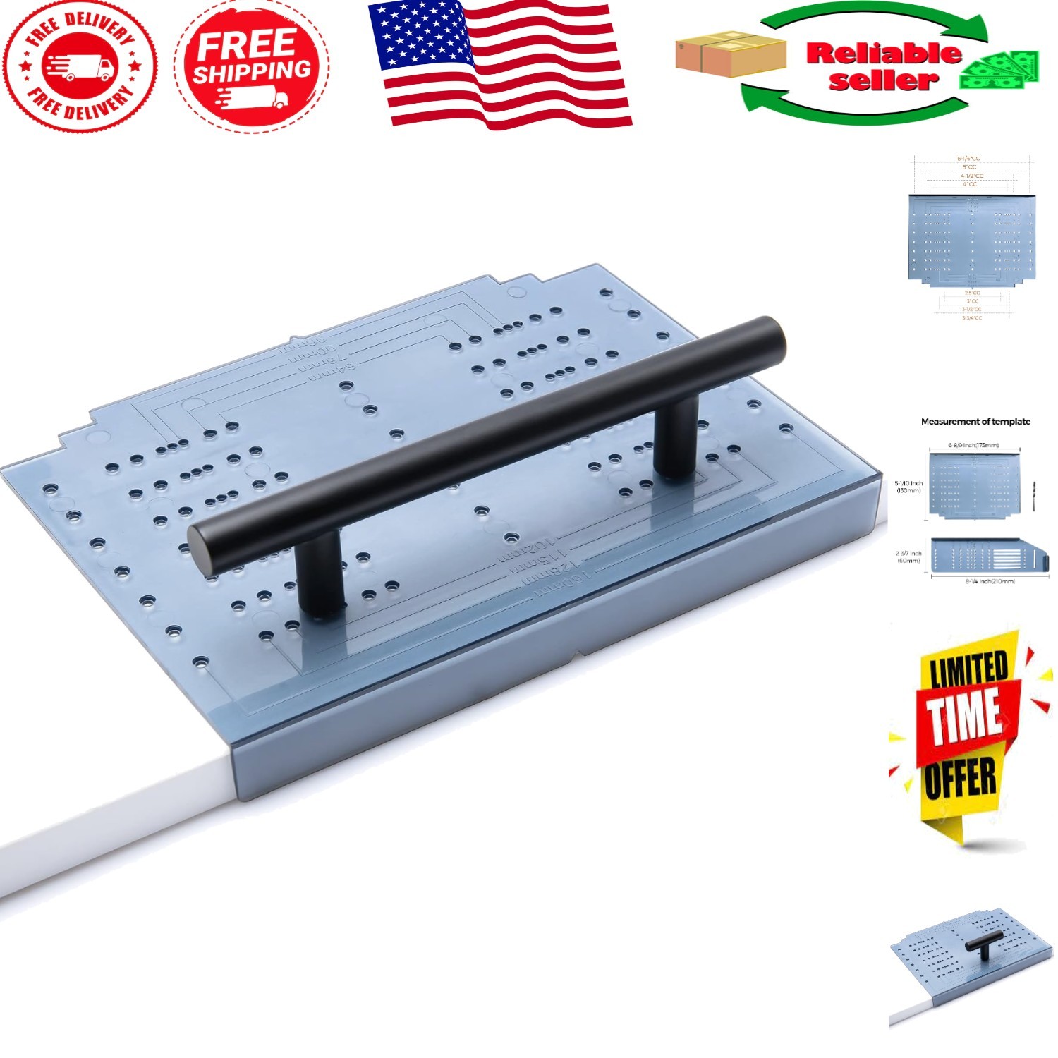 Clear Cabinet Hardware Installation Template – Includes Drill Bit & Instructions