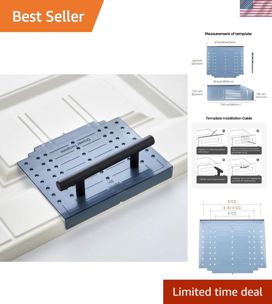 Clear Plastic Installation Template Kit for Cabinet Hardware – Small, 1 Pack