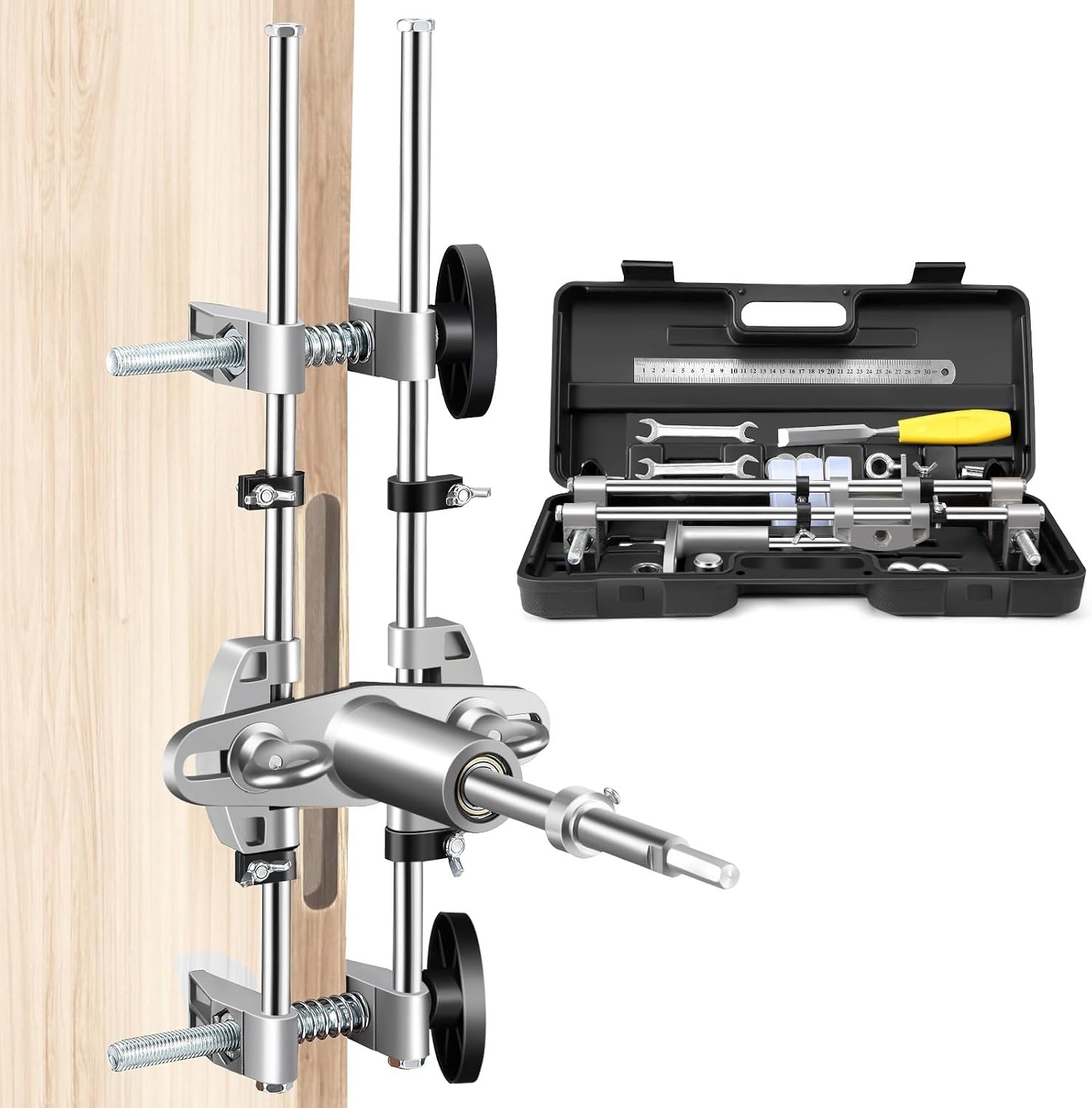 Door Mortise Lock Jig, Door Lock Installation Kit with 18mm 22mm 25mm Tungsten S