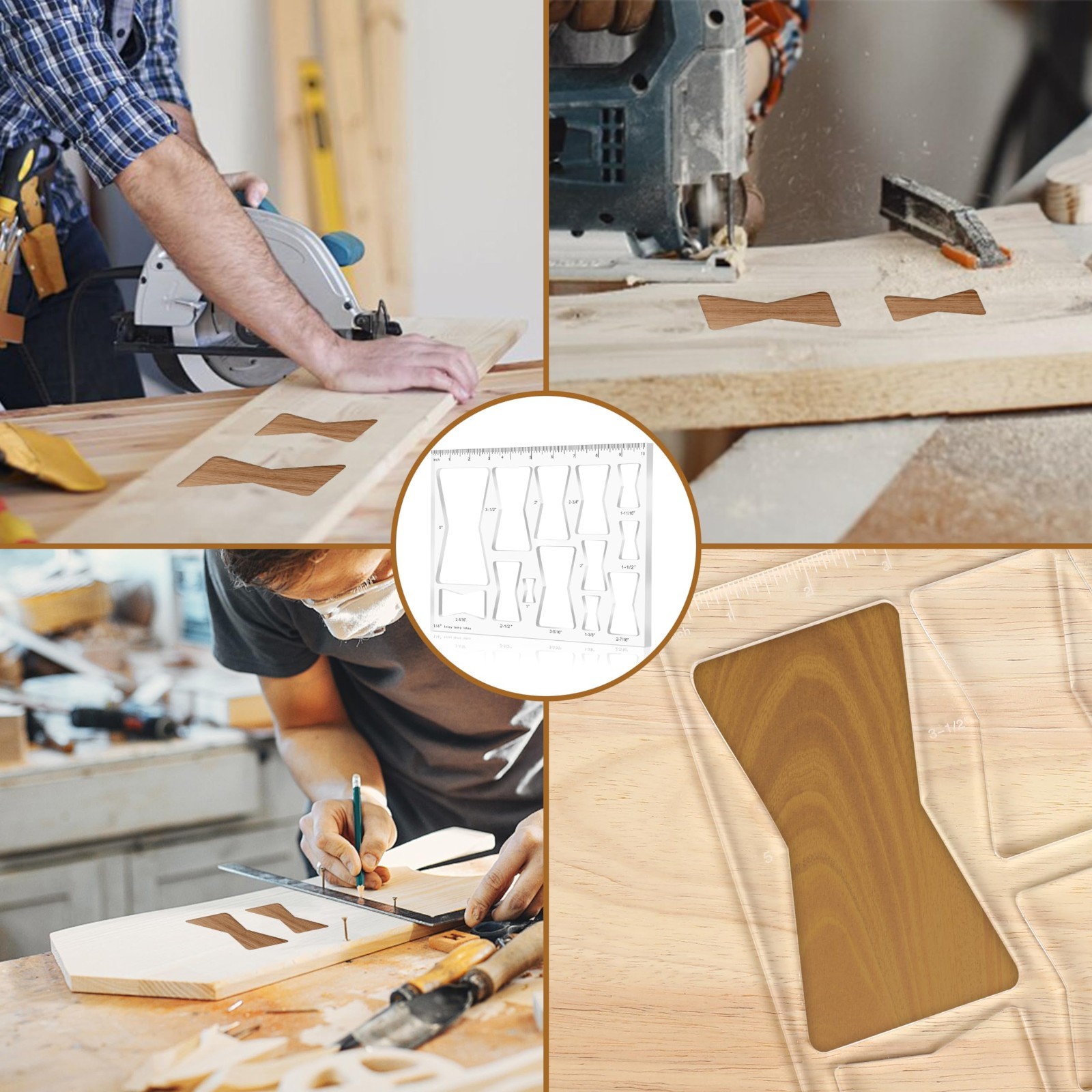 13-in-1 Woodworking Router Jig Kit – Bowtie & Butterfly Inlay Templates, 10″x7.9