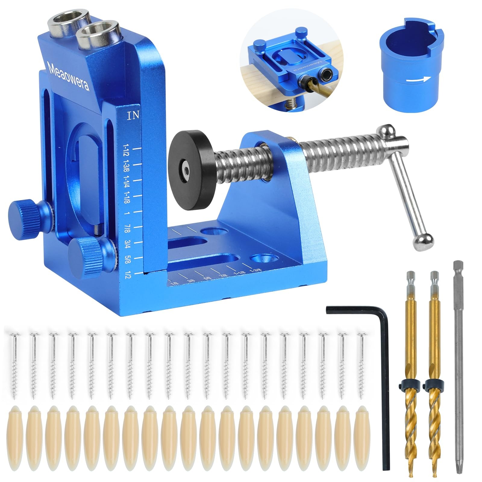Pocket Hole Jig Kit with Adjustable Drill Guide, Stop Collars, 30PCS Screws &…