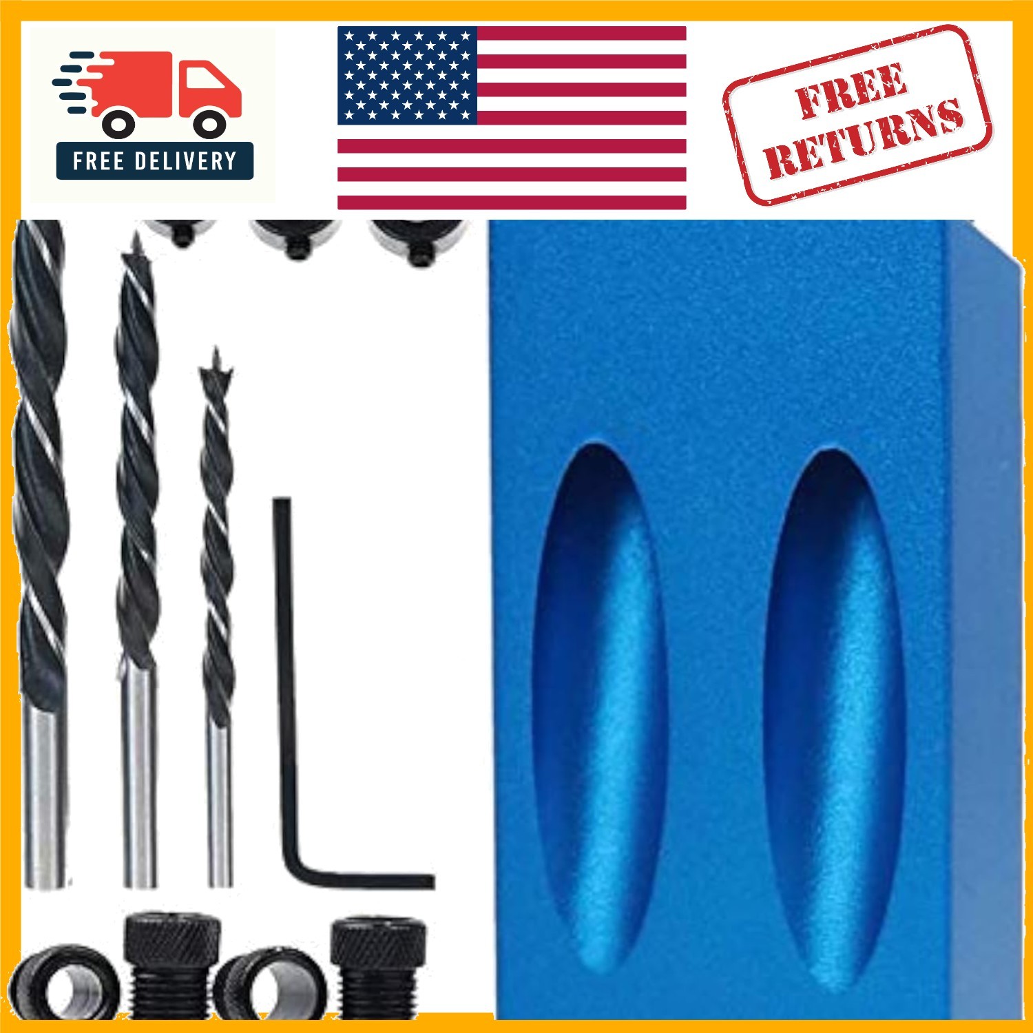 Complete DIY Pocket Hole Jig Kit – 15° Incline with Multi-size Adapters