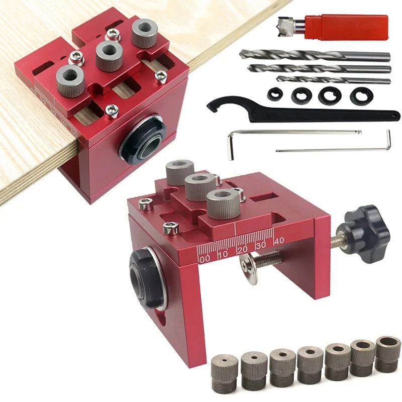 3in1 Dowelling Jig Woodworking Drill Guide Hole Puncher Clamp Aluminum DIY Tool