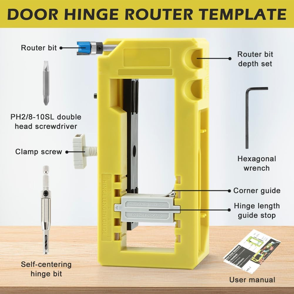 Door Hinge Jig, Door Hinge Router Template Fit 3”to 5” Length and 1/4” Or 5/8” T