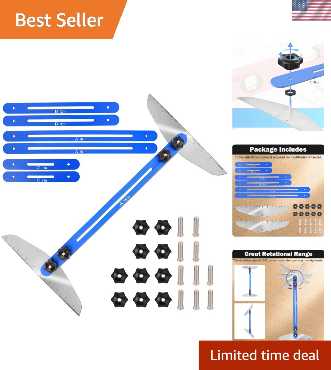 Stair Tread Template Tool, Aluminum Stair Gauge and Layout Jig | Adjustable 0…