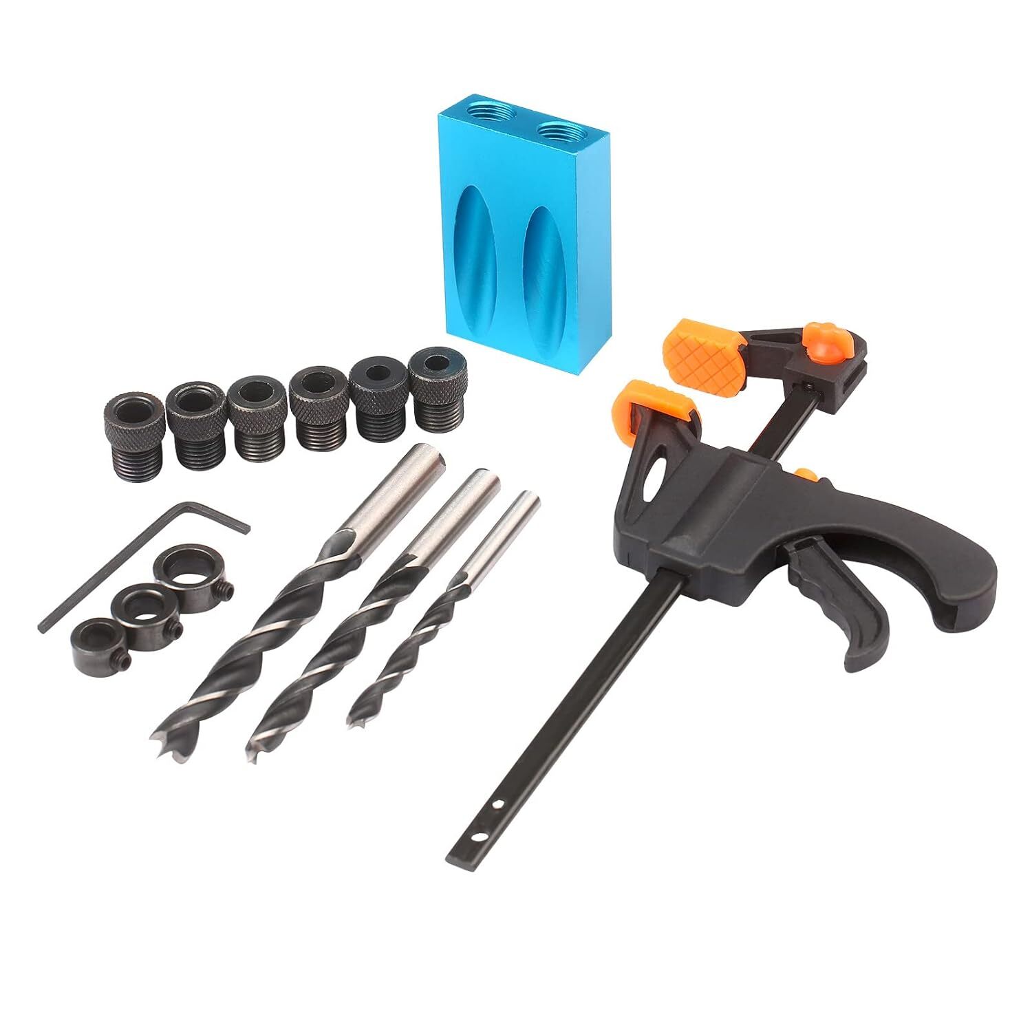 15Pcs Pocket Hole Jig, 15 Degree Dowel Drill Joinery Kit Hole Screw Jig