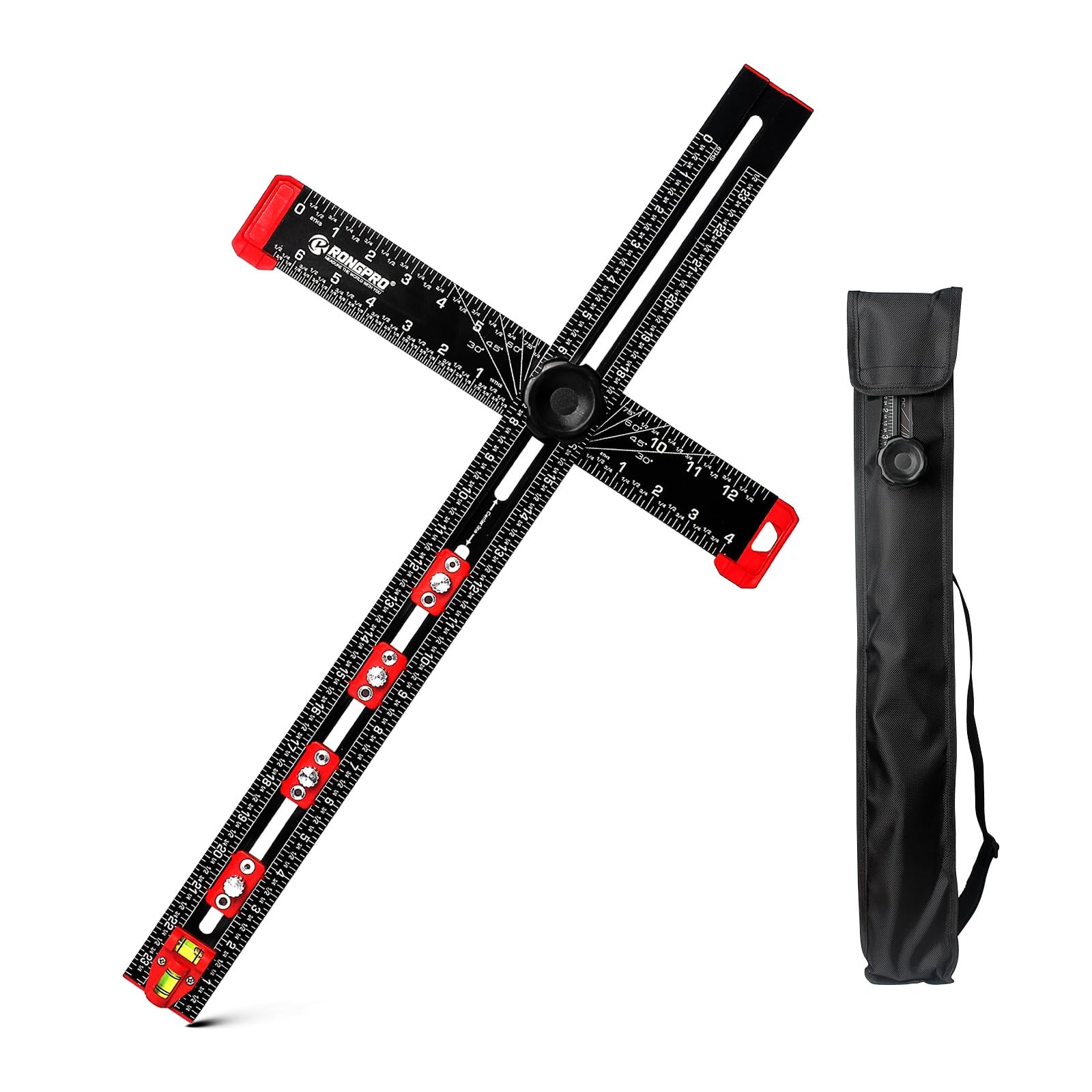 4 In 1 Adjustable TSquare Measuring Tool 24 Inch Aluminum Drilling Jig Black