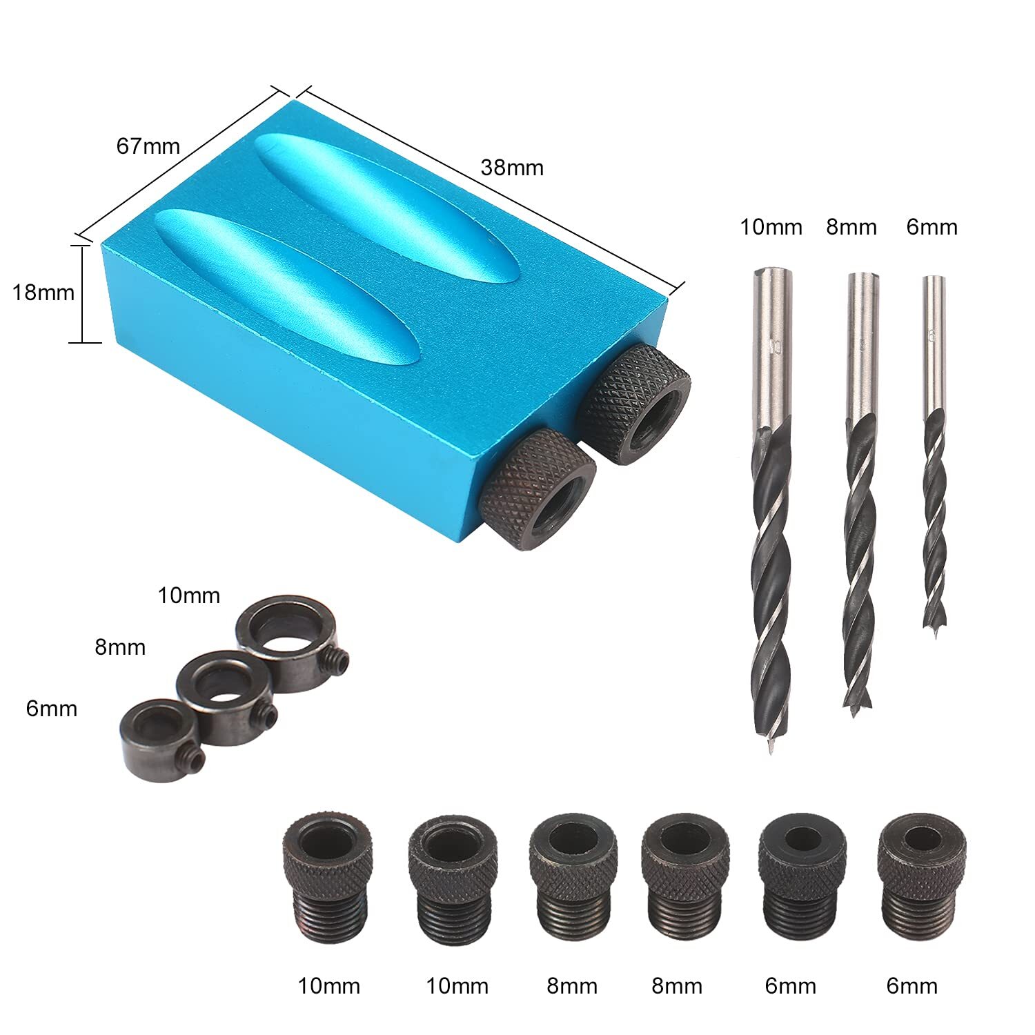 15Pcs Pocket Hole Jig, 15 Degree Dowel Drill Joinery Kit Hole Screw Jig