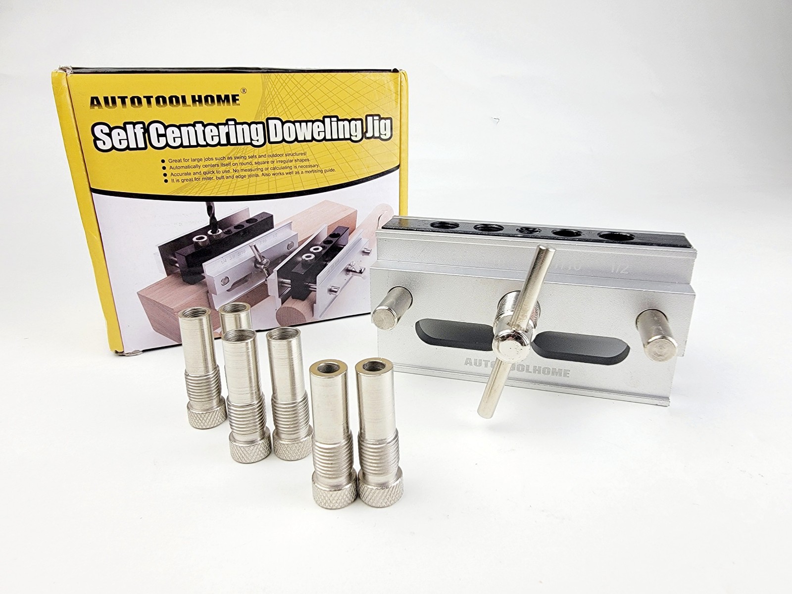 Self-Centering Doweling Jig Drill Kit with 6 Drill Guide Bushings for Woodworkin