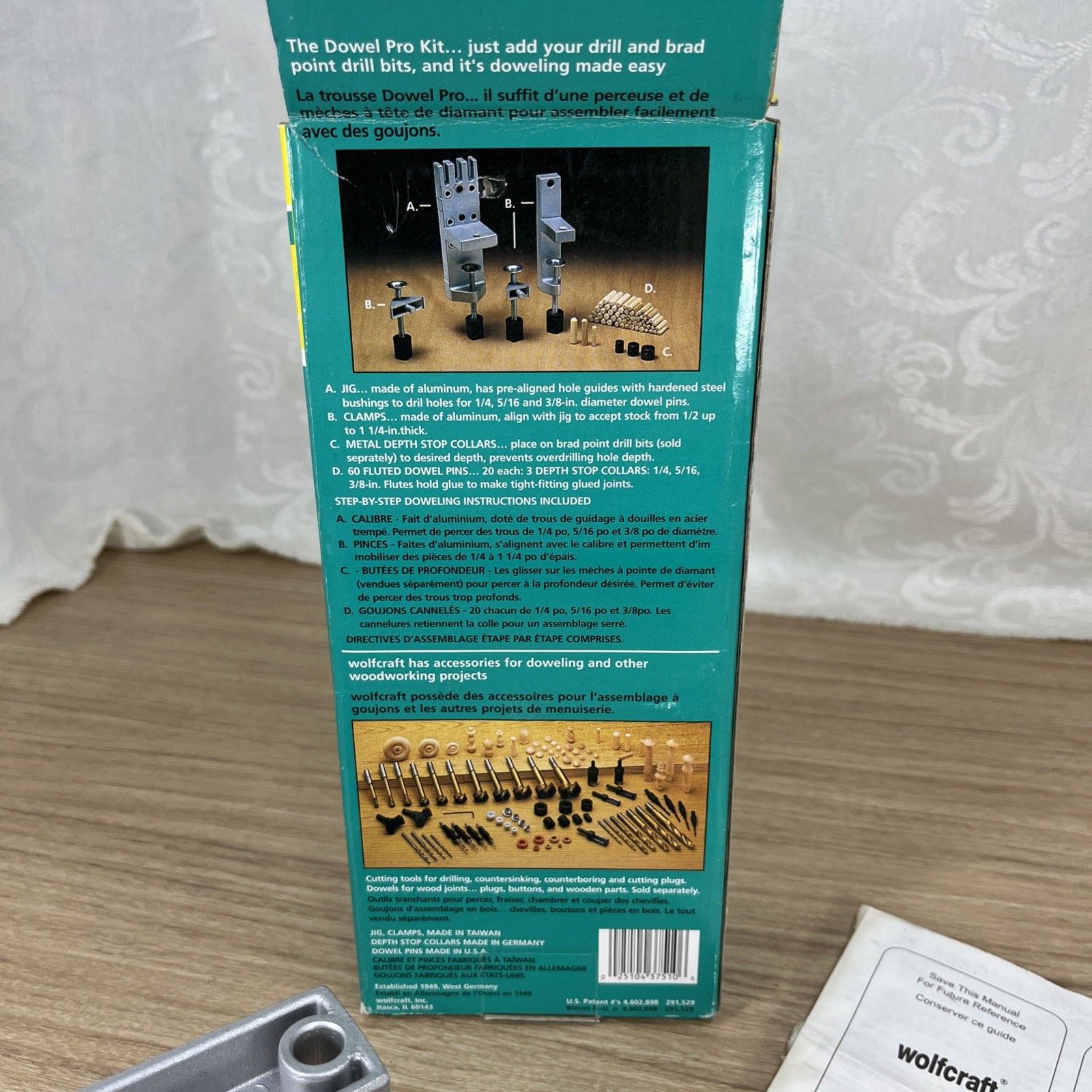 Wolfcraft DOWEL PRO KIT Doweling Jig For 1/4” 5/16” 3/8” #3751 Manual & Box