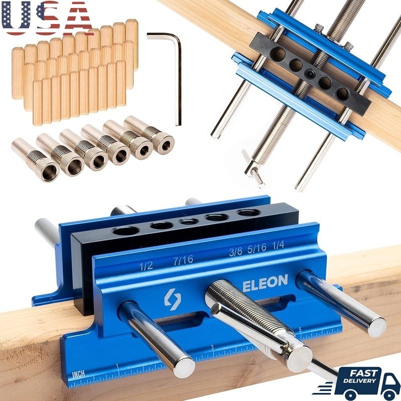Self-Centering Dowel Jig W/ Extra Large Clamping Jaws & Ruler Markings New
