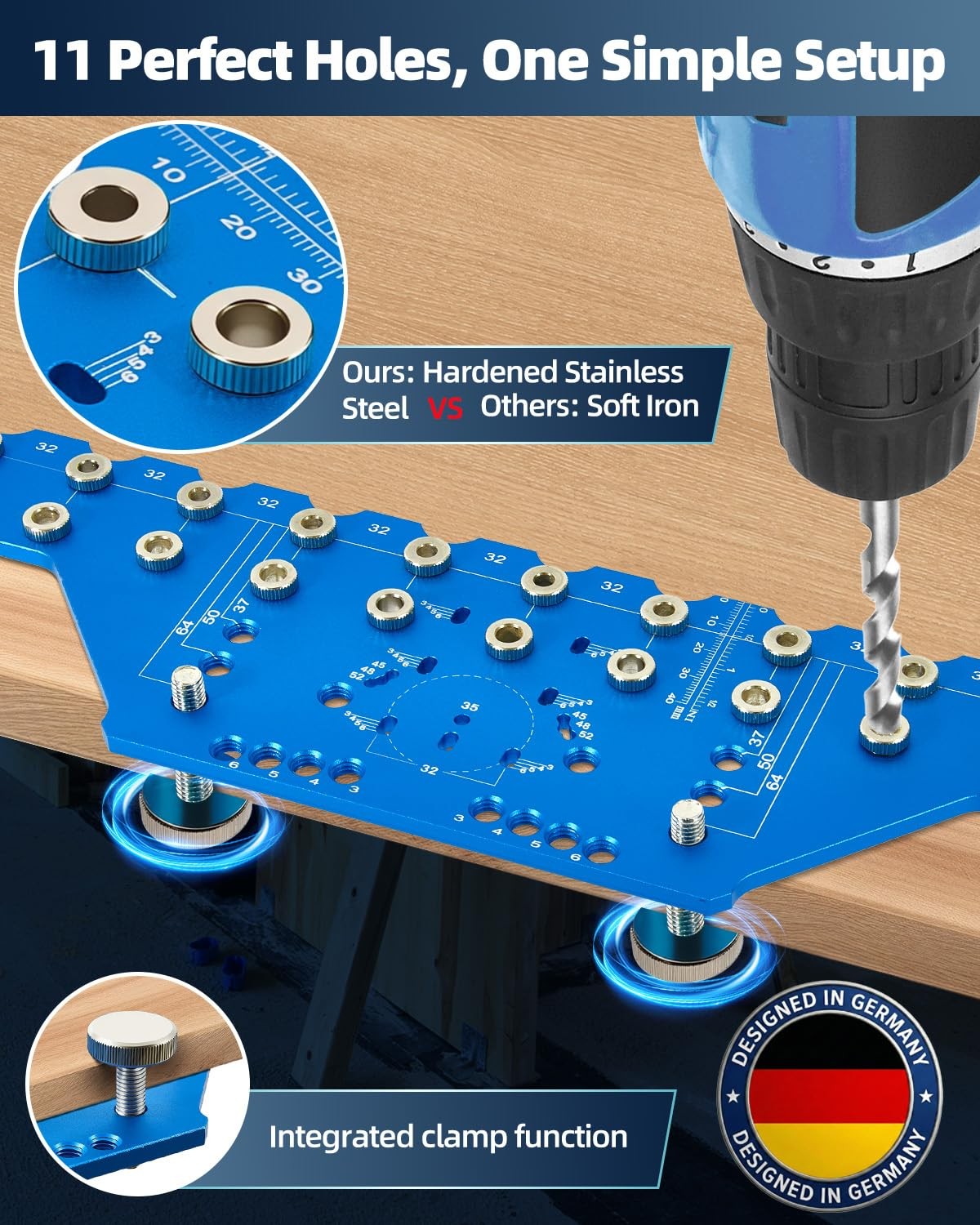 2-in-1 11-Holes Shelf Pin Jig, Concealed Hinge Jig, Drilling Guide with Self-…