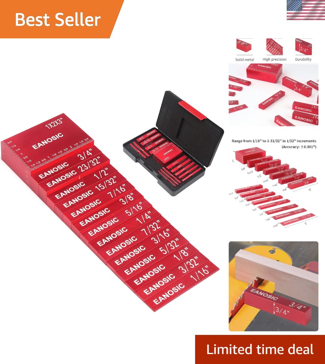 15pcs Precision Aluminum Setup Blocks for Woodworking – Laser Etched Heights