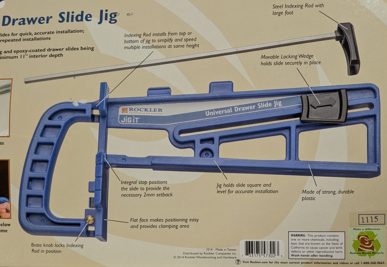 Rockler Universal Drawer Slide Jig Cabinet Hardware Jig to Install Drawer Slides