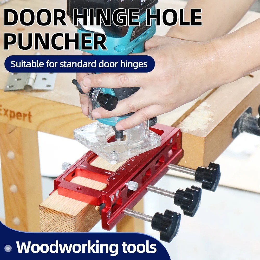 Door Hinge Jig Adjustable Template Router Mortise Guide Tool Kit Multi Size Wood