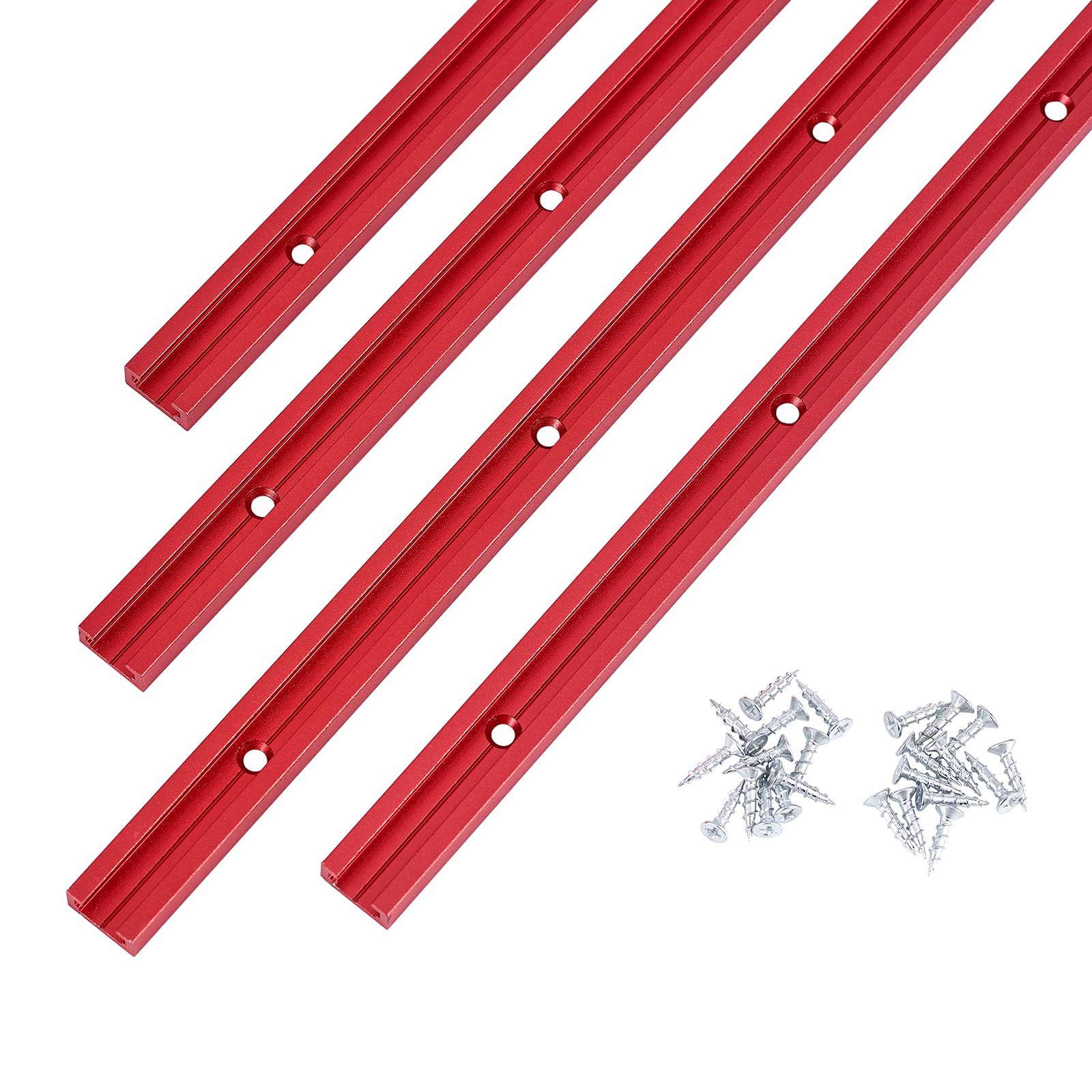 4 PCS T Track 24 Inch Double Cut Profile Universal Predrilled Holes Red