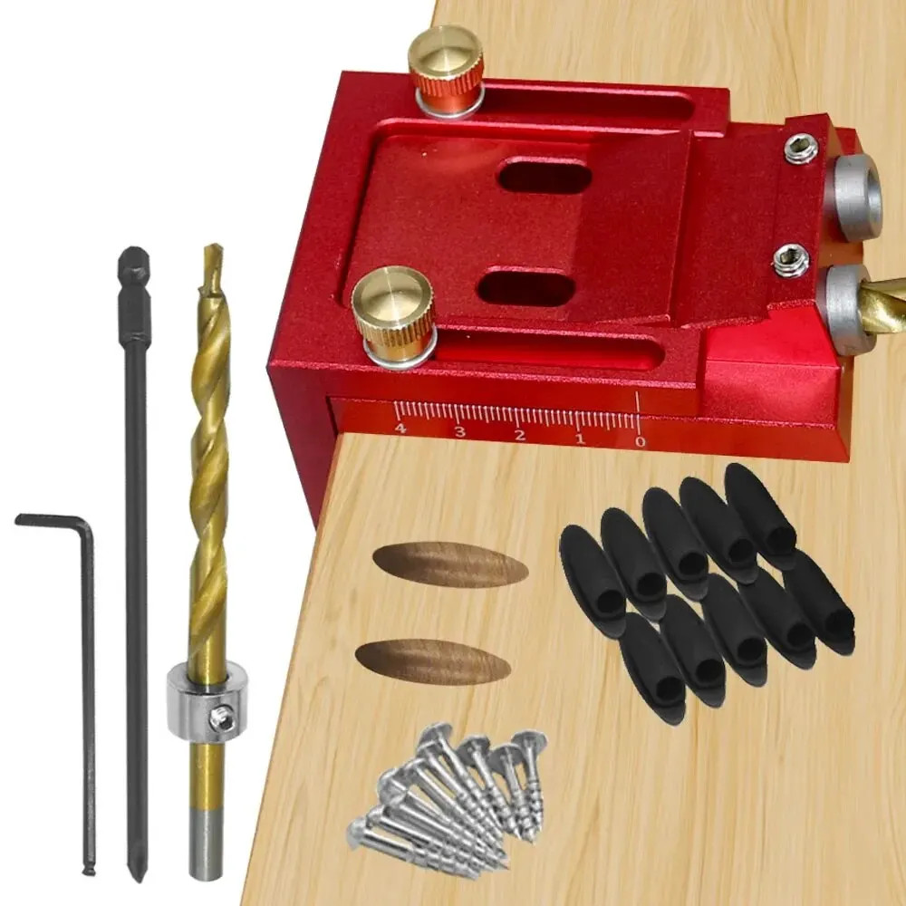 Adjustable Pocket Hole Jig Kit 9Mm Angle Drill Guide Woodworking Tool Hole Punch