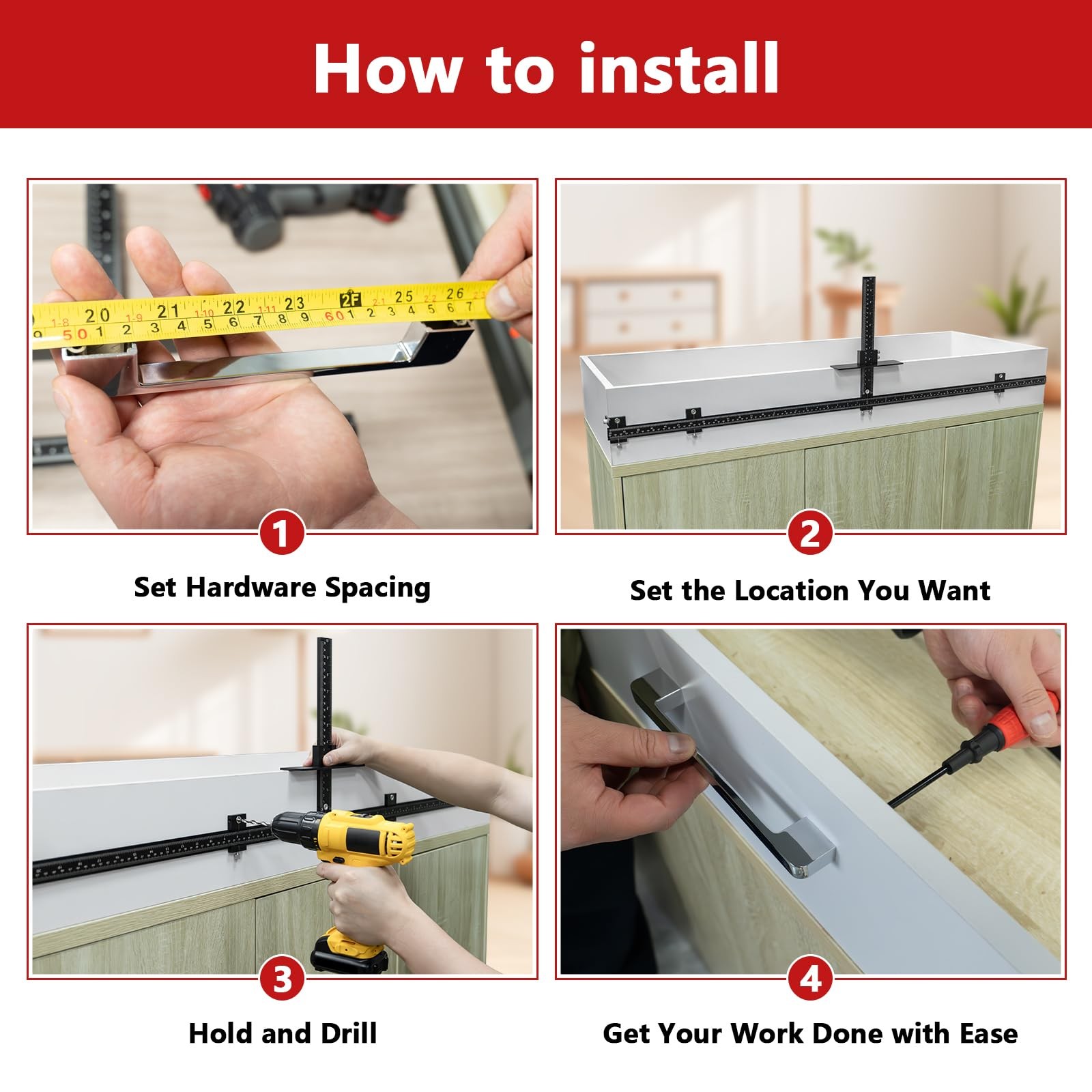 44″ Max Cabinet Hardware Jig, with 16″ Cabinet Handle Jig and Auto Center Pun…