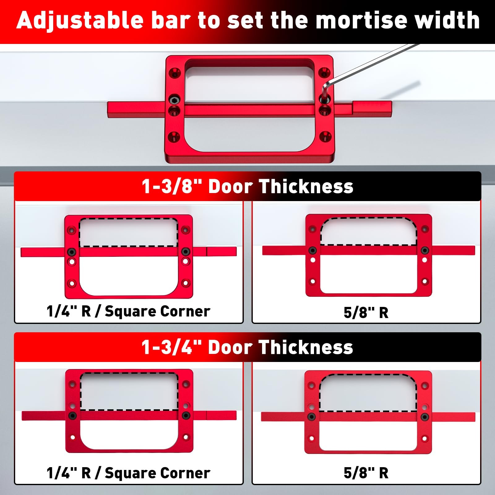 4Inch Door Hinge Jig Template Kit Mortise Fits 1/4Inch 5/8Inch R Corners