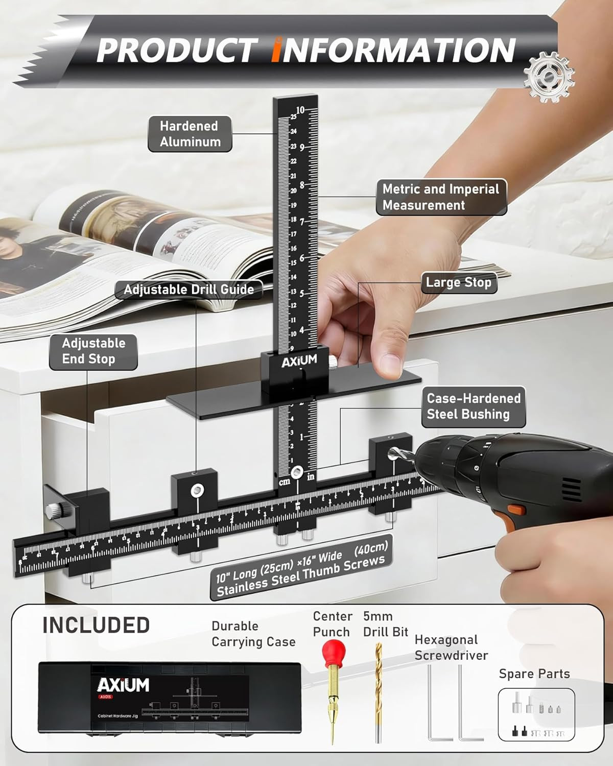 Cabinet Hardware Jig Aluminum Drill Guide for Handles Knobs Pulls Drawer Doors