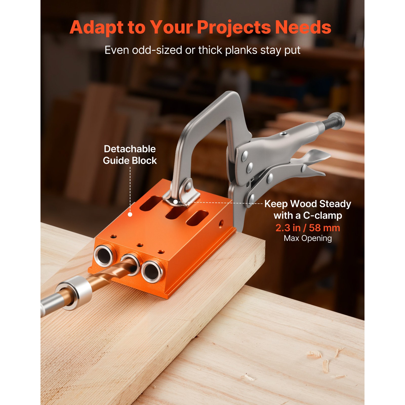 Uimoso Adjustable Pocket Hole Jig Kit for 1/2 to 1-1/2 Inch Woodworking